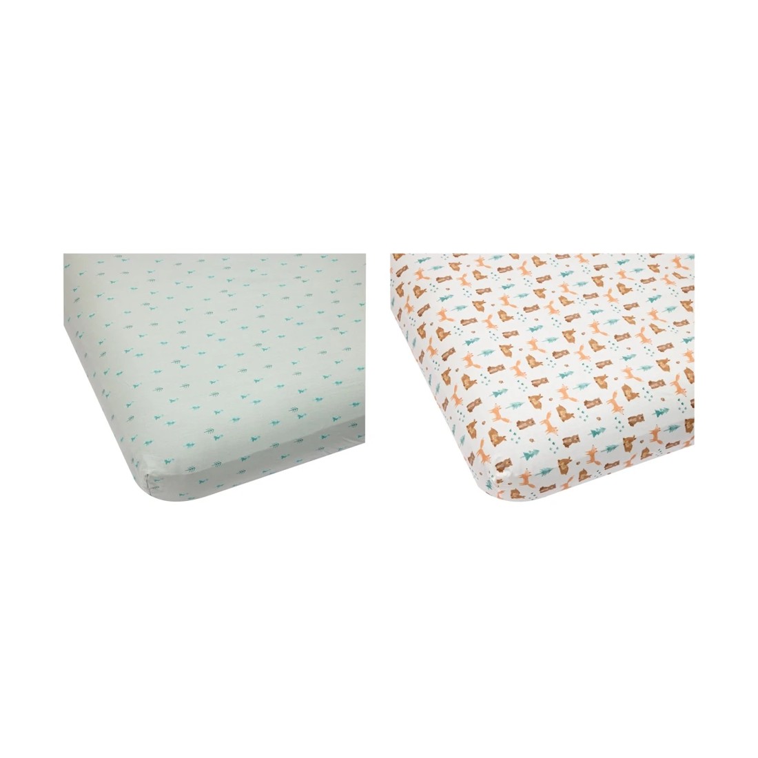1 2 Pack Organic Cotton Fitted Cot Sheets - Woodland and Spring, 1 of 6