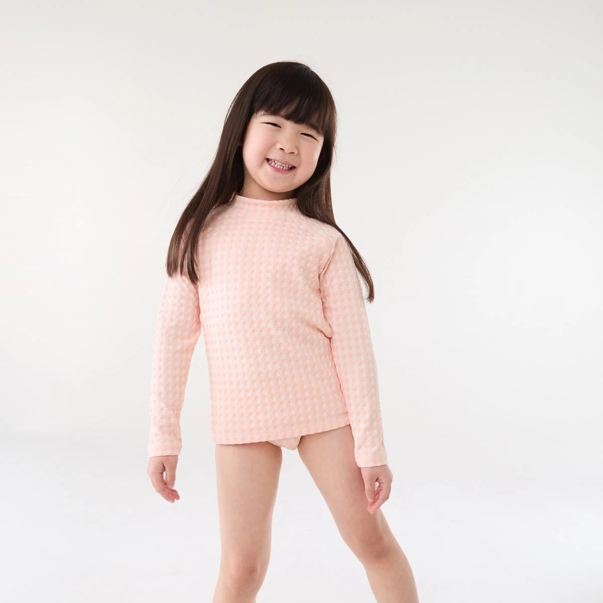 1 2 Piece Long Sleeve Rash Swim Set GINGHAM PEACH, 1 of 9