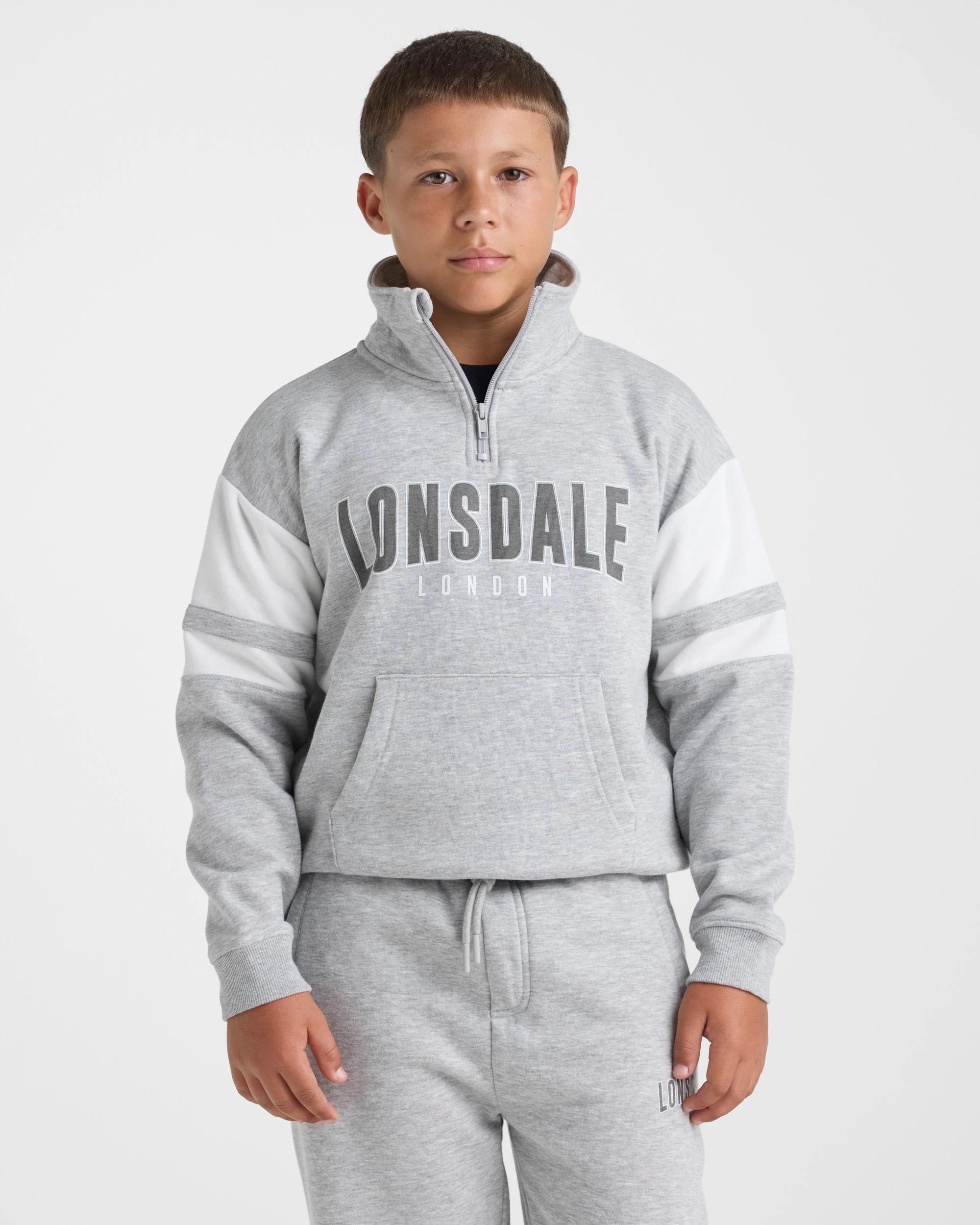1 Lonsdale London Quarter Zip Jumper GREY MARLE, 1 of 5