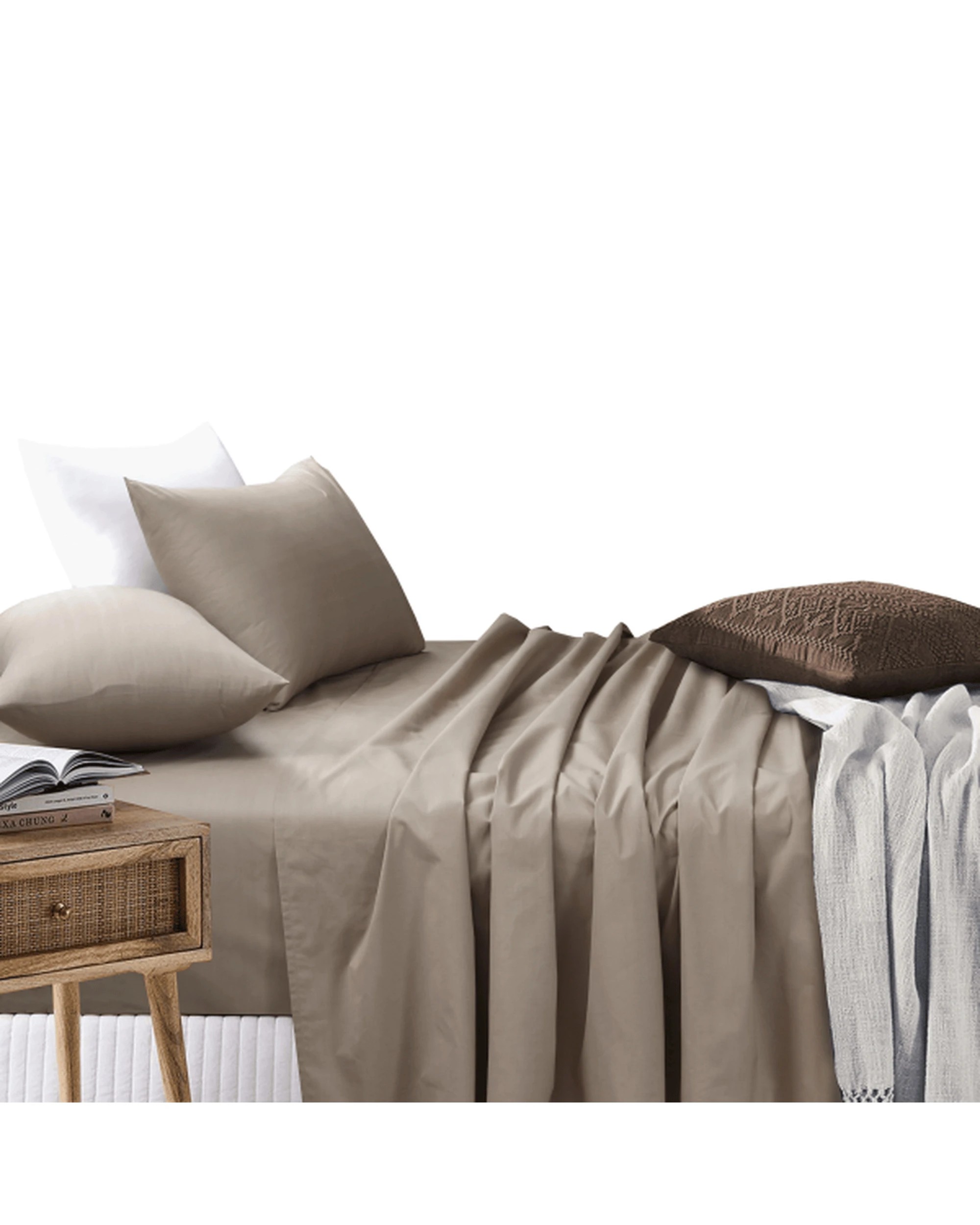 7 Amsons Bedsheets Set Flat & Fitted Sheets With Pillowcases - Queen Bed - Beige, 7 of 8