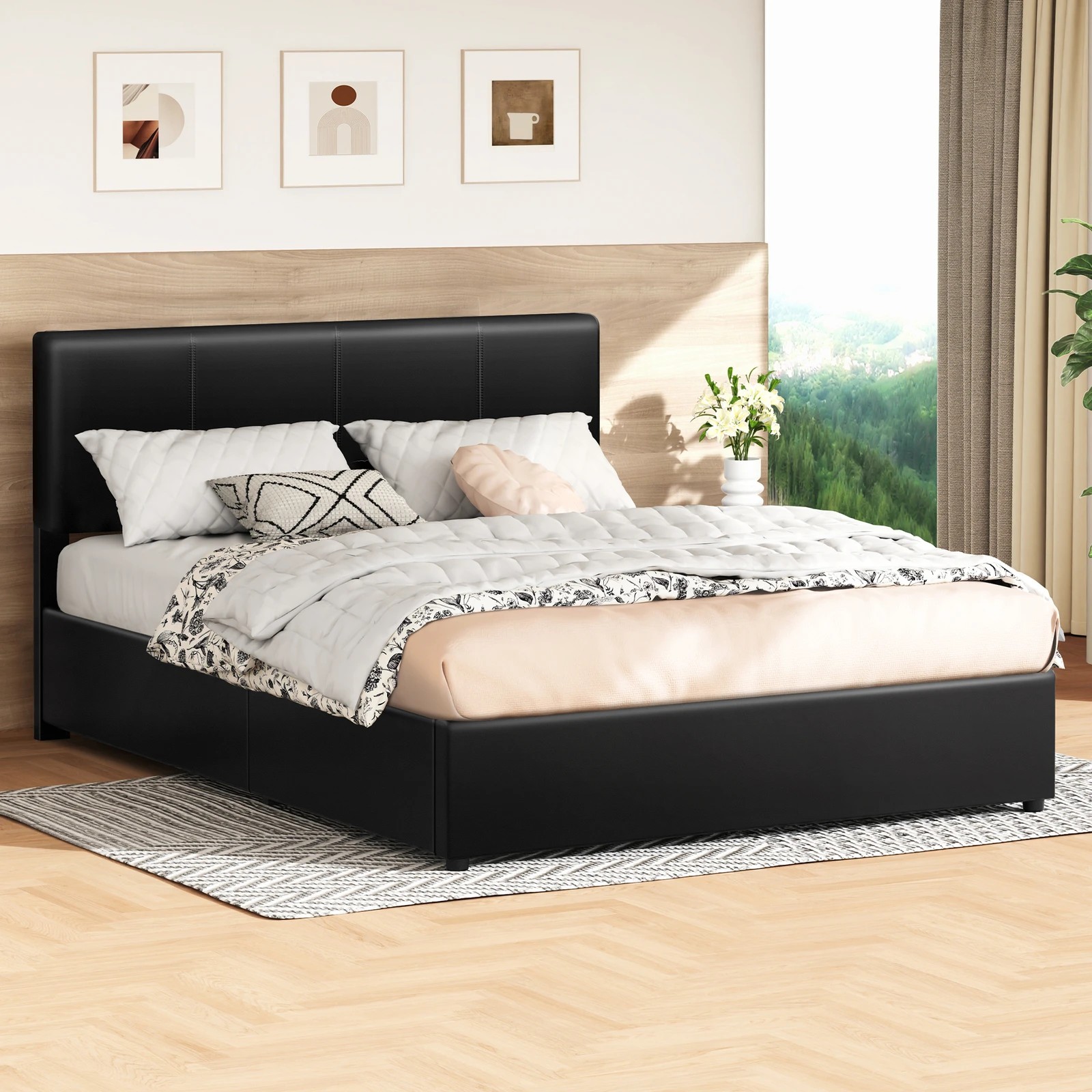 3 Alfordson Bed Frame Double Gas Lift Storage Adjustable Headboard Luria - Black, 3 of 10