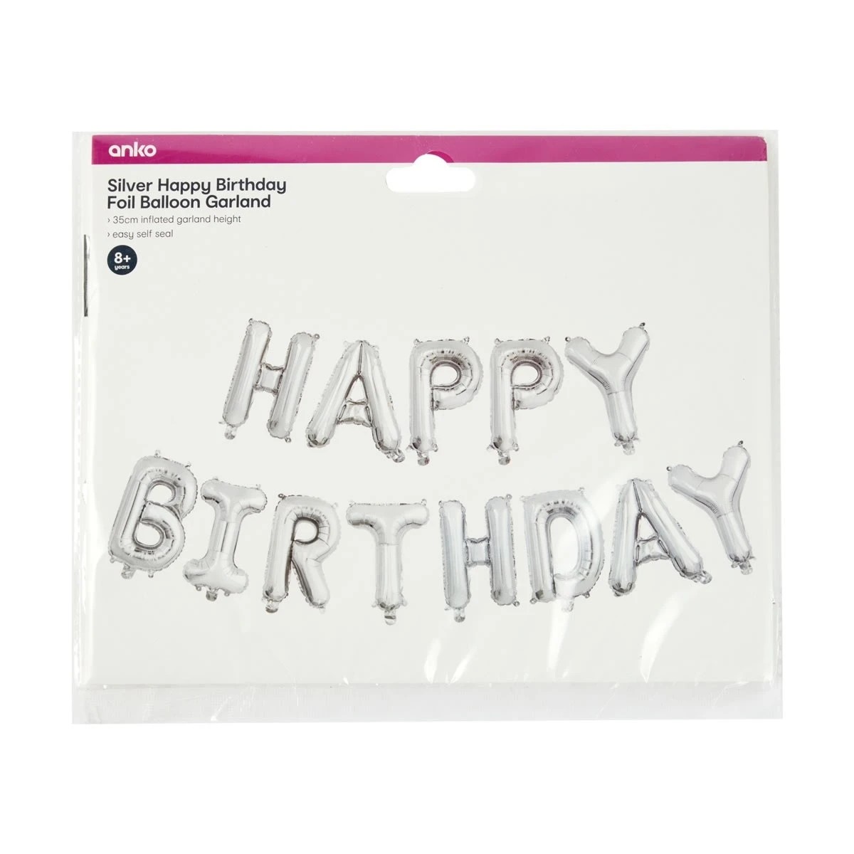 2 Silver Happy Birthday Foil Balloon Garland, 2 of 2