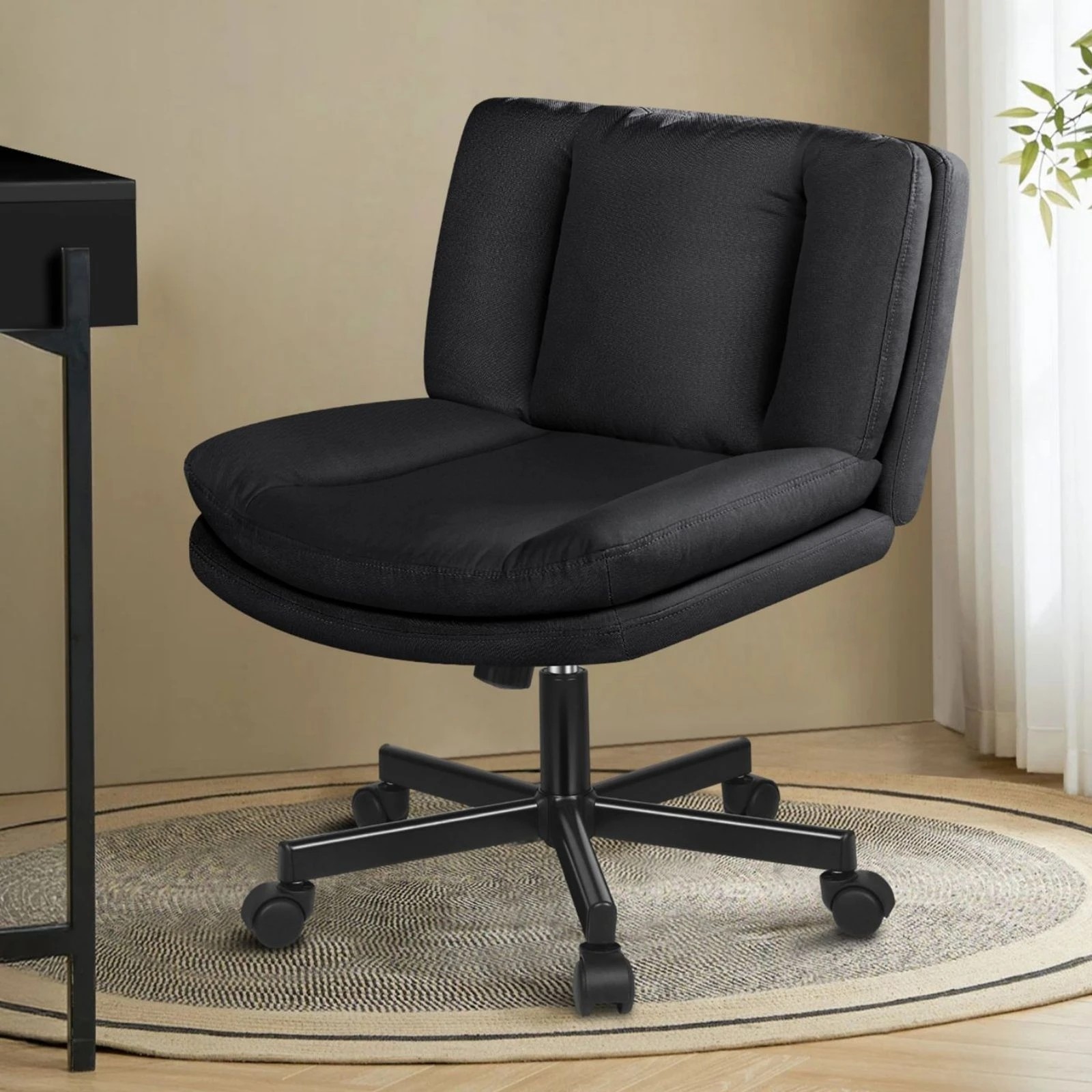 2 Alfordson Armless Office Desk Chair Mid Back Wide Seat w/ Wheels Fabric - Black, 2 of 10
