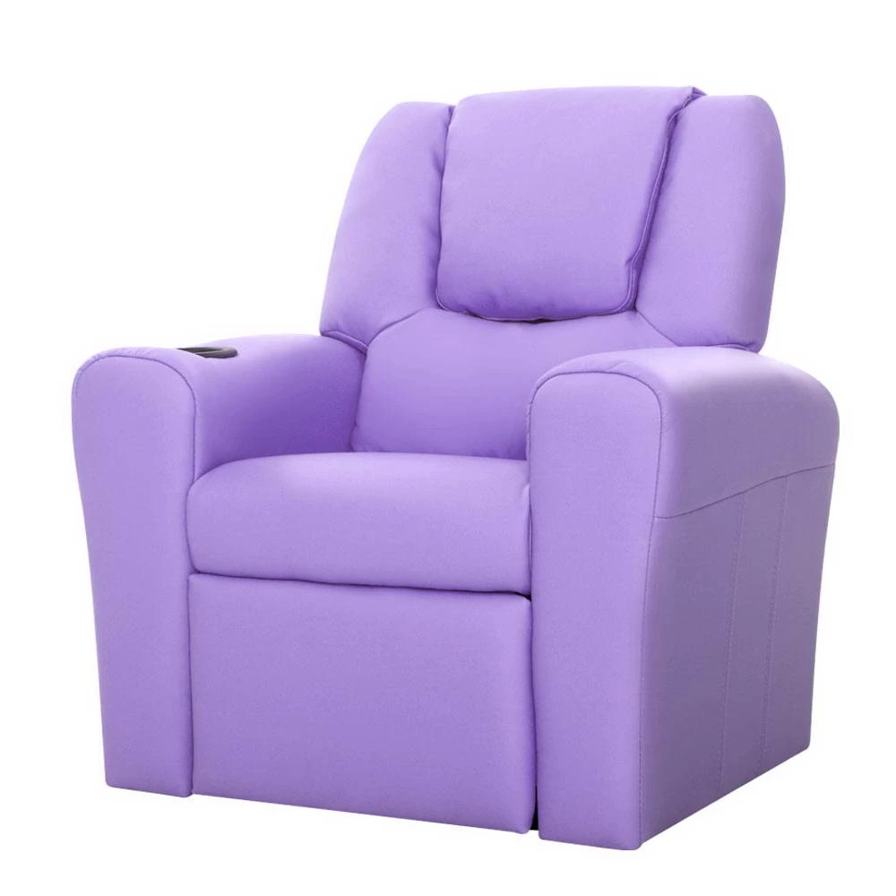 1 Keezi Kids Recliner Chair Purple PU Leather Sofa Lounge Couch Children - Purple, 1 of 8