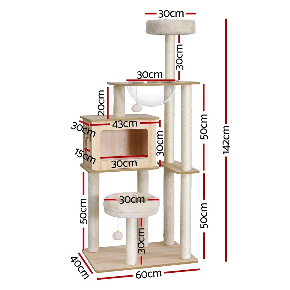 2 i.Pet Cat Tree Tower Scratching Post Scratcher 142cm Wood Bed Condo House - Multi, 2 of 6