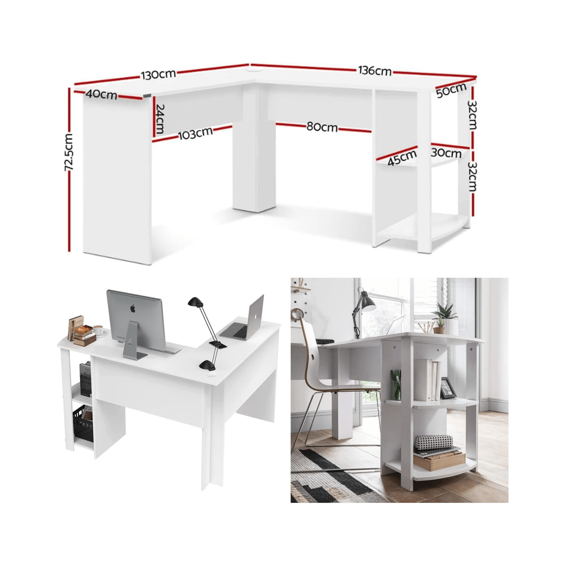 2 Advwin Computer Desk L Shaped Office Desk Corner Study Table, 2 of 8