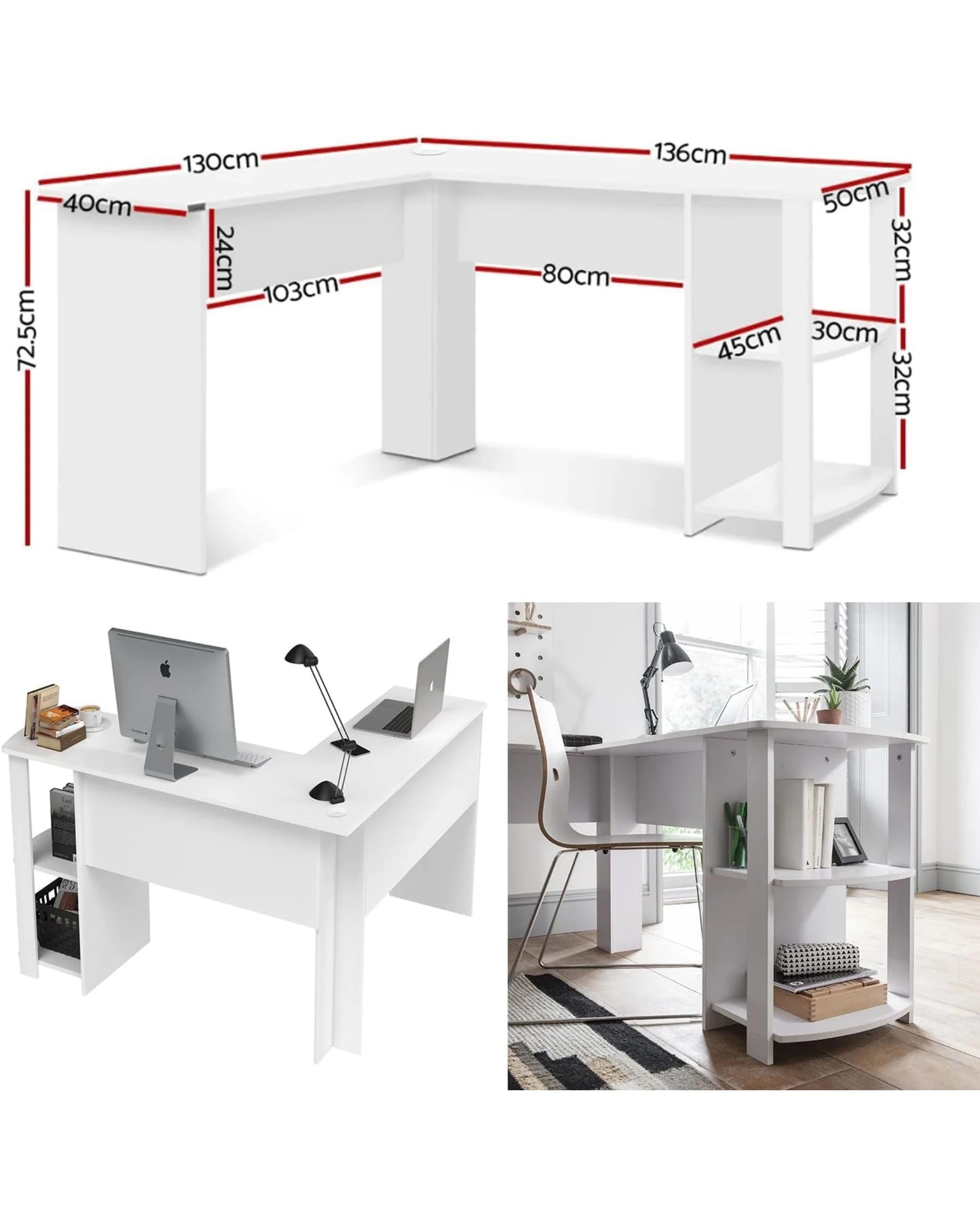 2 Advwin Computer Desk L Shaped Office Desk Corner Study Table, 2 of 8