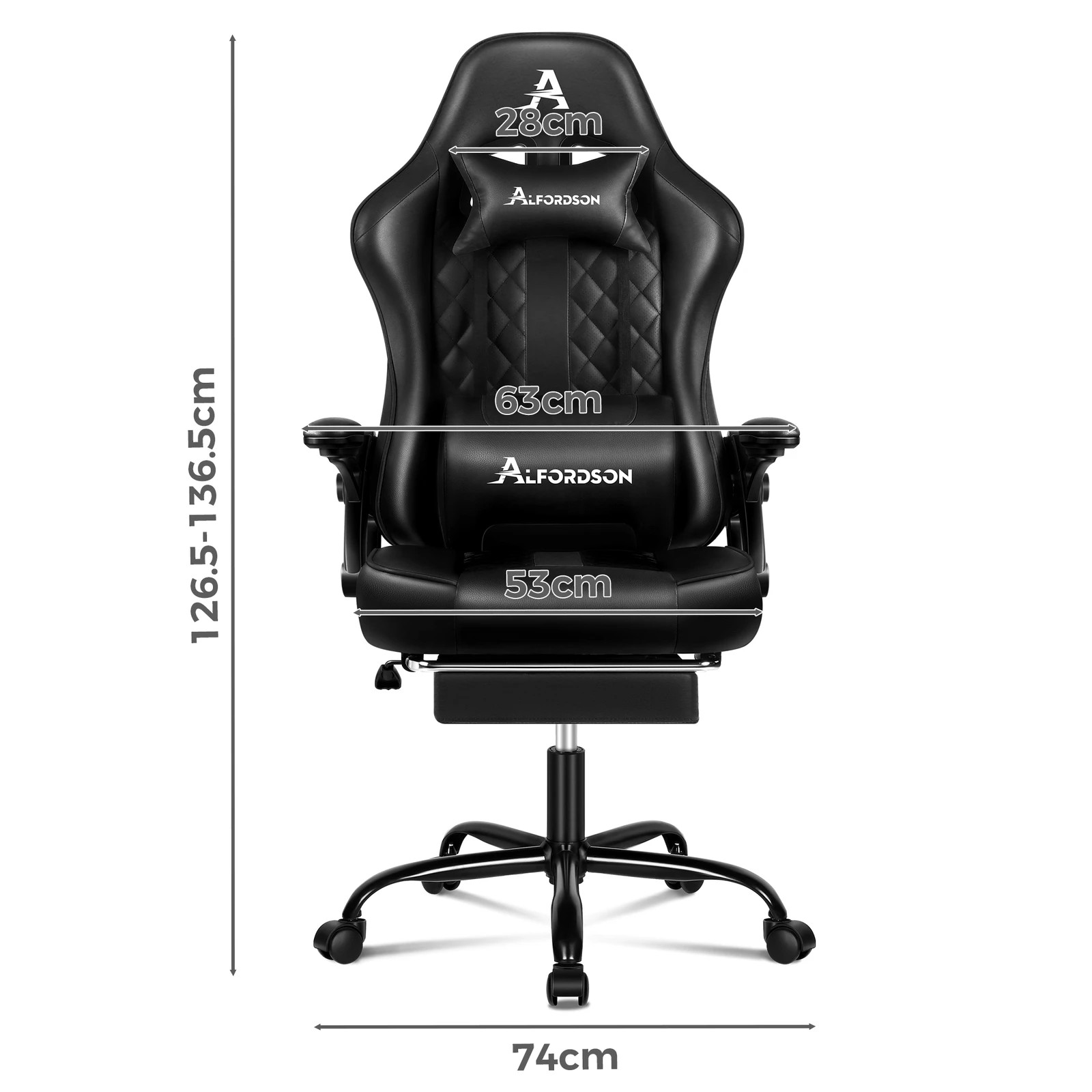 9 Alfordson Gaming Office Chair Massage Computer Footrest Seat Leather - All Black, 9 of 10