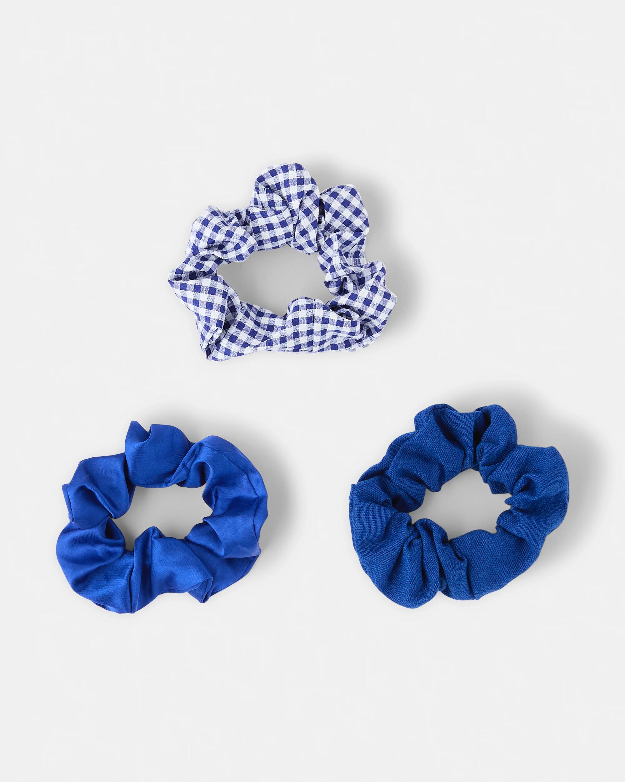 2 3 Pack Gingham Hair Scrunchies Royal Blue, 2 of 4