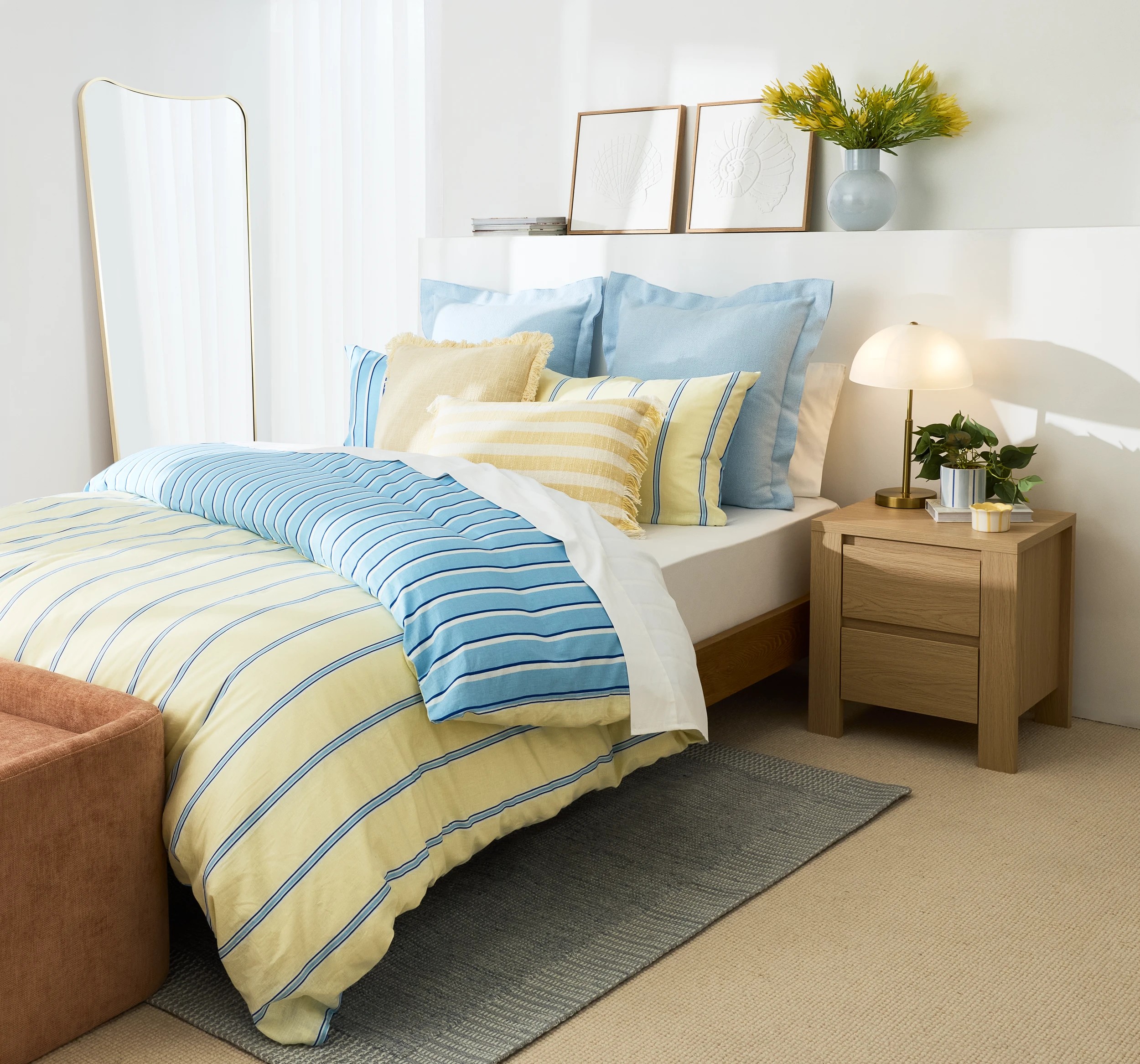 10 Stripe Linen Cotton Reversible Quilt Cover Set - Queen Bed, Butter, 10 of 10