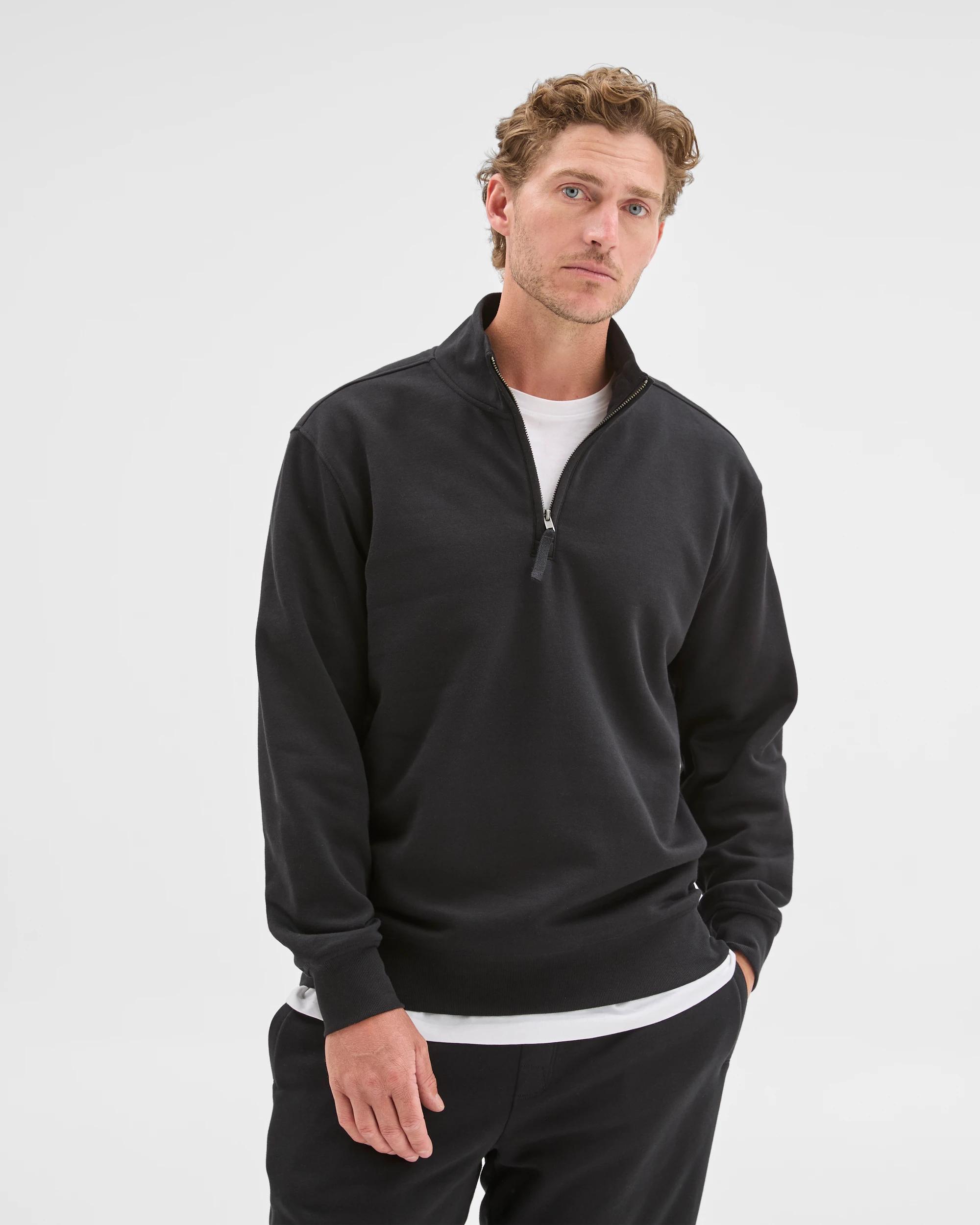 1 Target Man Australian Cotton Blend Fleece 1/2 Zip Top BLACK, 1 of 7