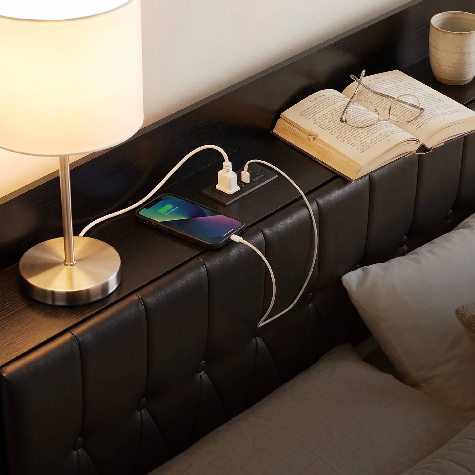4 Artiss King Bed Frame with Storage Headboard SAA Certified Charging Station - Black, 4 of 10