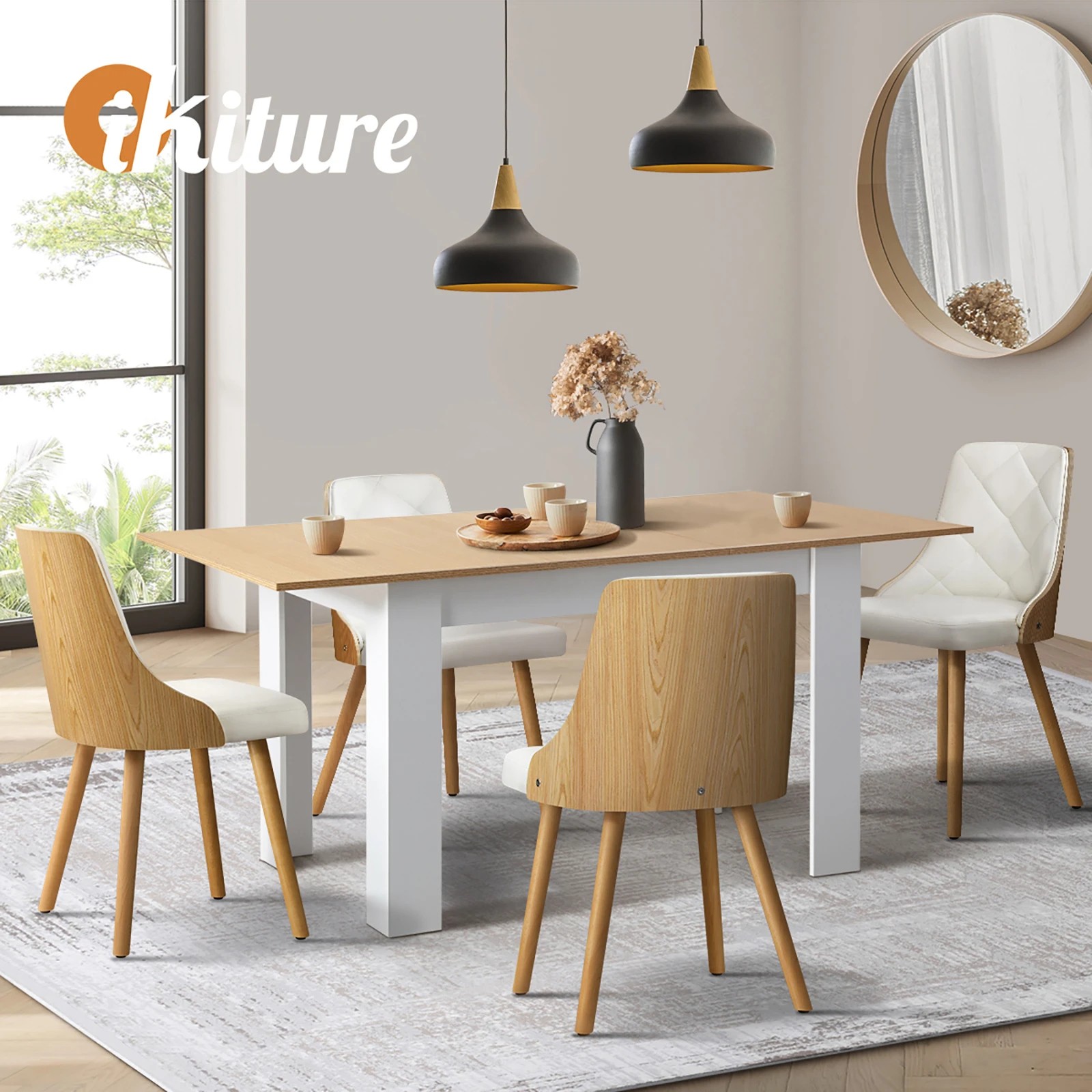 6 Oikiture 160cm Extendable Dining Table With 4pcs Dining Chairs Pu Leather
 - Multi, 6 of 10