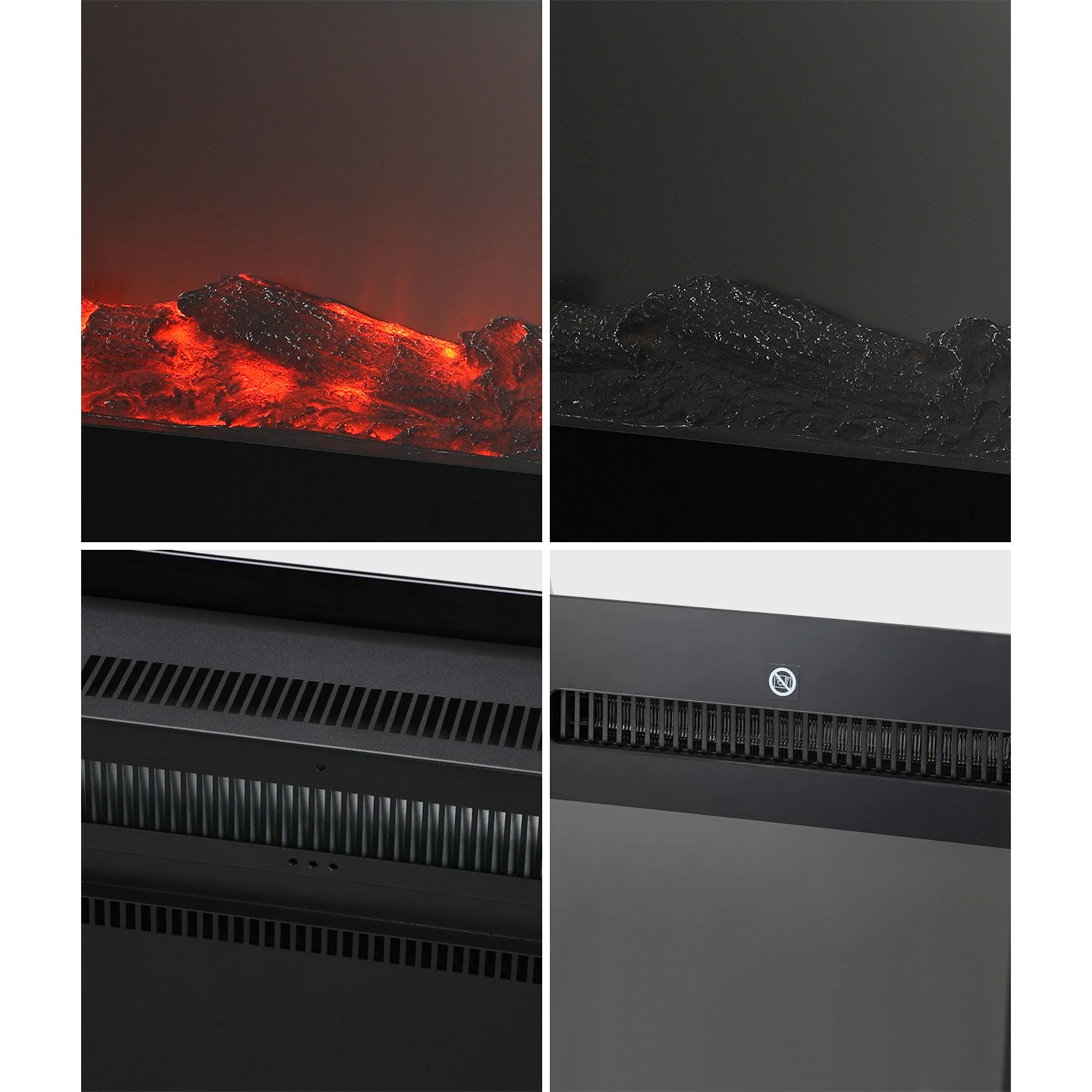 4 Vevare Electric Fireplace Heater Wall Mounted 3D Flame Effect Indoor 2000W - Black, 4 of 5