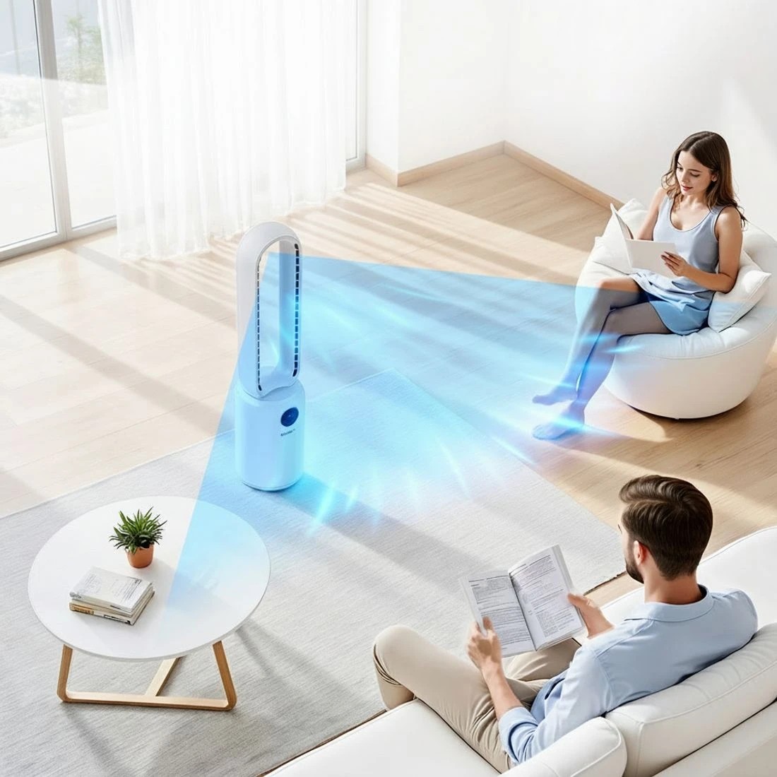 6 Devanti 2in1 Bladeless Fan Air Purification W/ Remote 88cm - White, 6 of 7