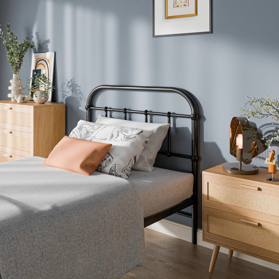 3 Alfordson Metal Bed Frame Single Size Mattress Base Industrial Platform - Black, 3 of 10