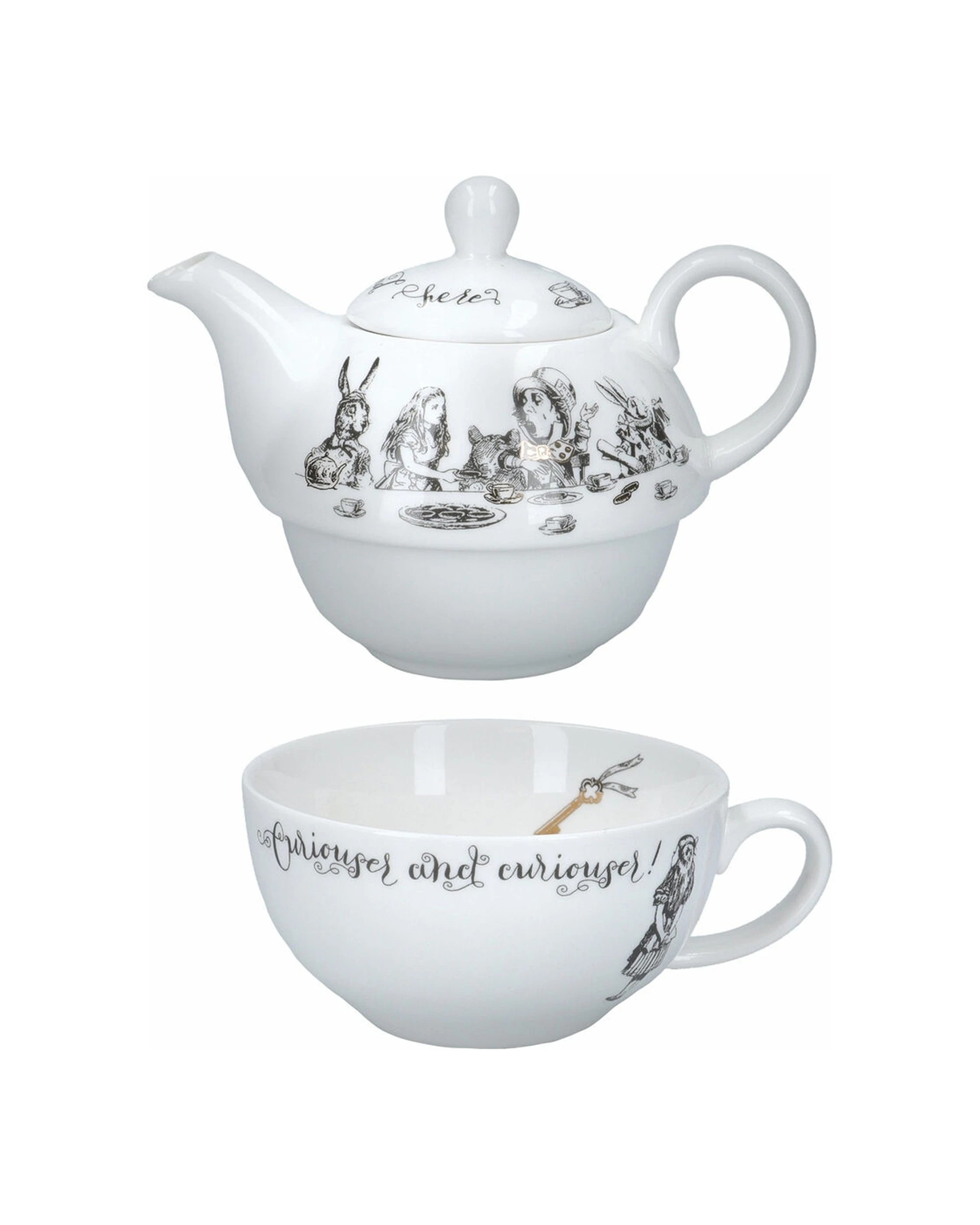 1 Mikasa 2pc Alice In Wonderland Tea For One Pot and Cup Set - White, 1 of 7
