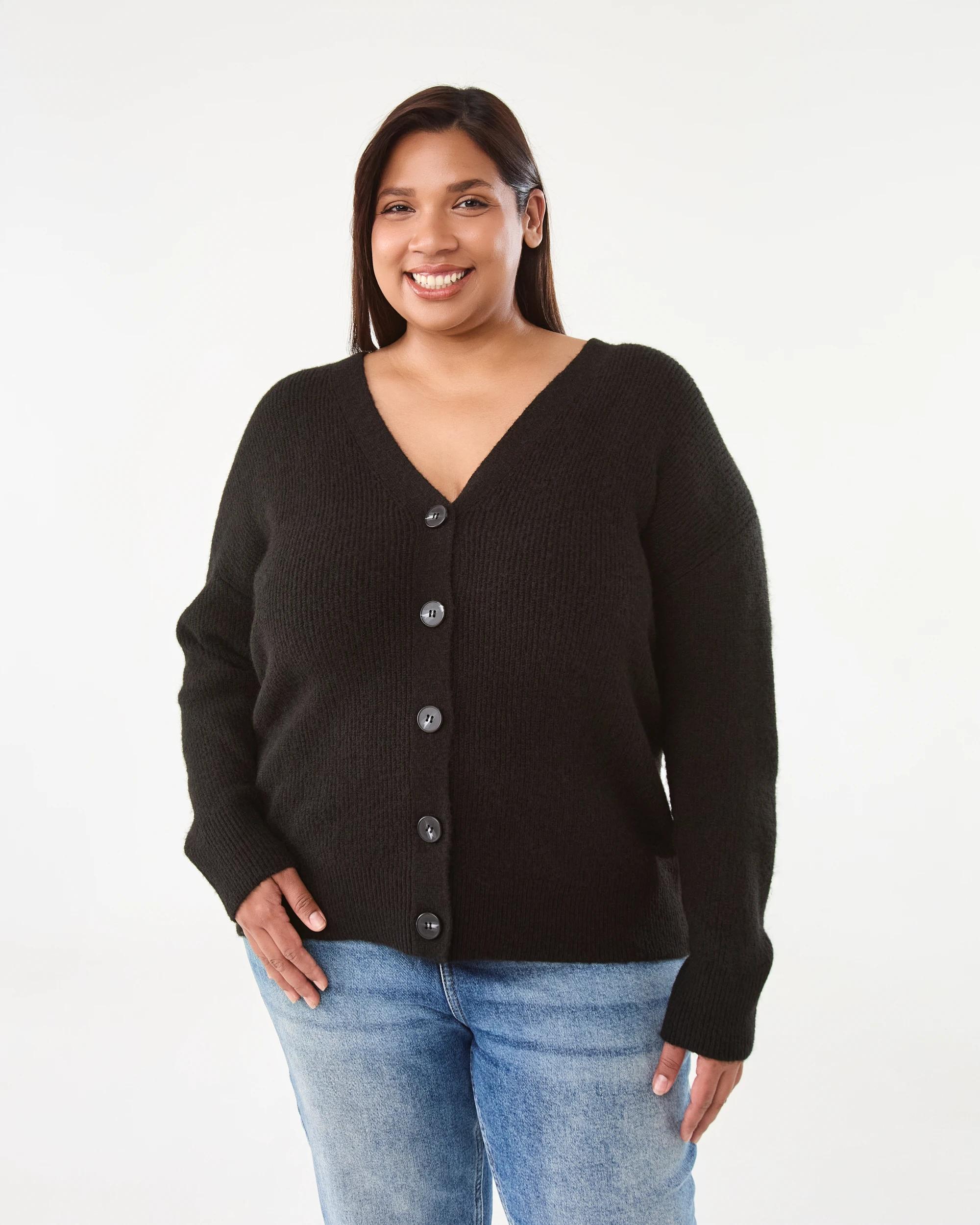 1 Curve Button Cardigan Black, 1 of 6