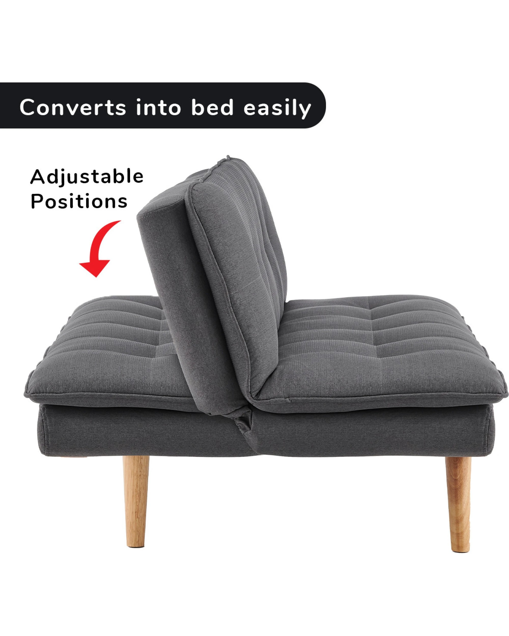 3 Sarantino 3 Seater Linen Sofa Bed Couch Lounge Futon - Dark Grey, 3 of 10