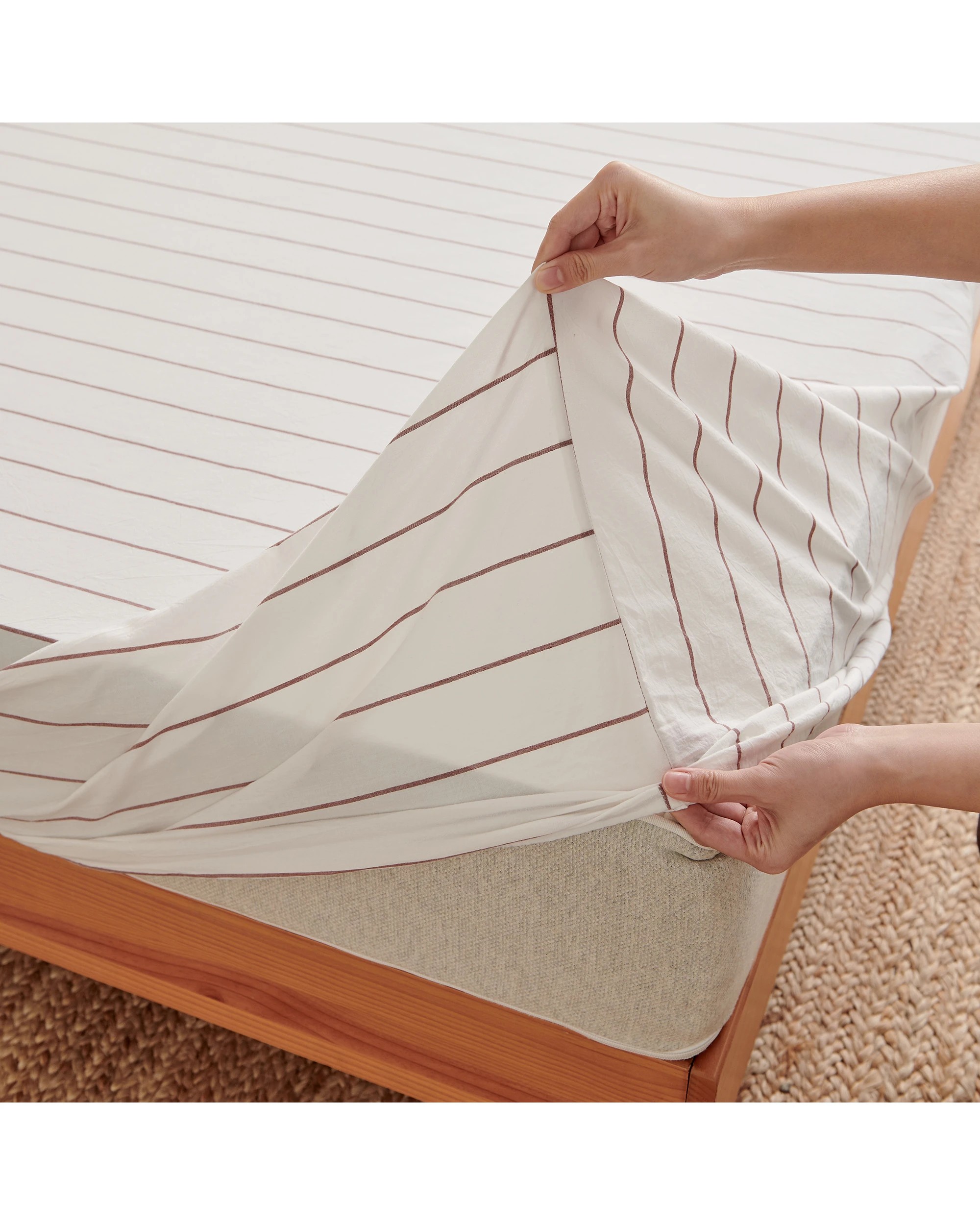 4 Dreamaker Rumi Stripe Washed Cotton Sheet Set - Queen Bed - White with Rust, 4 of 7