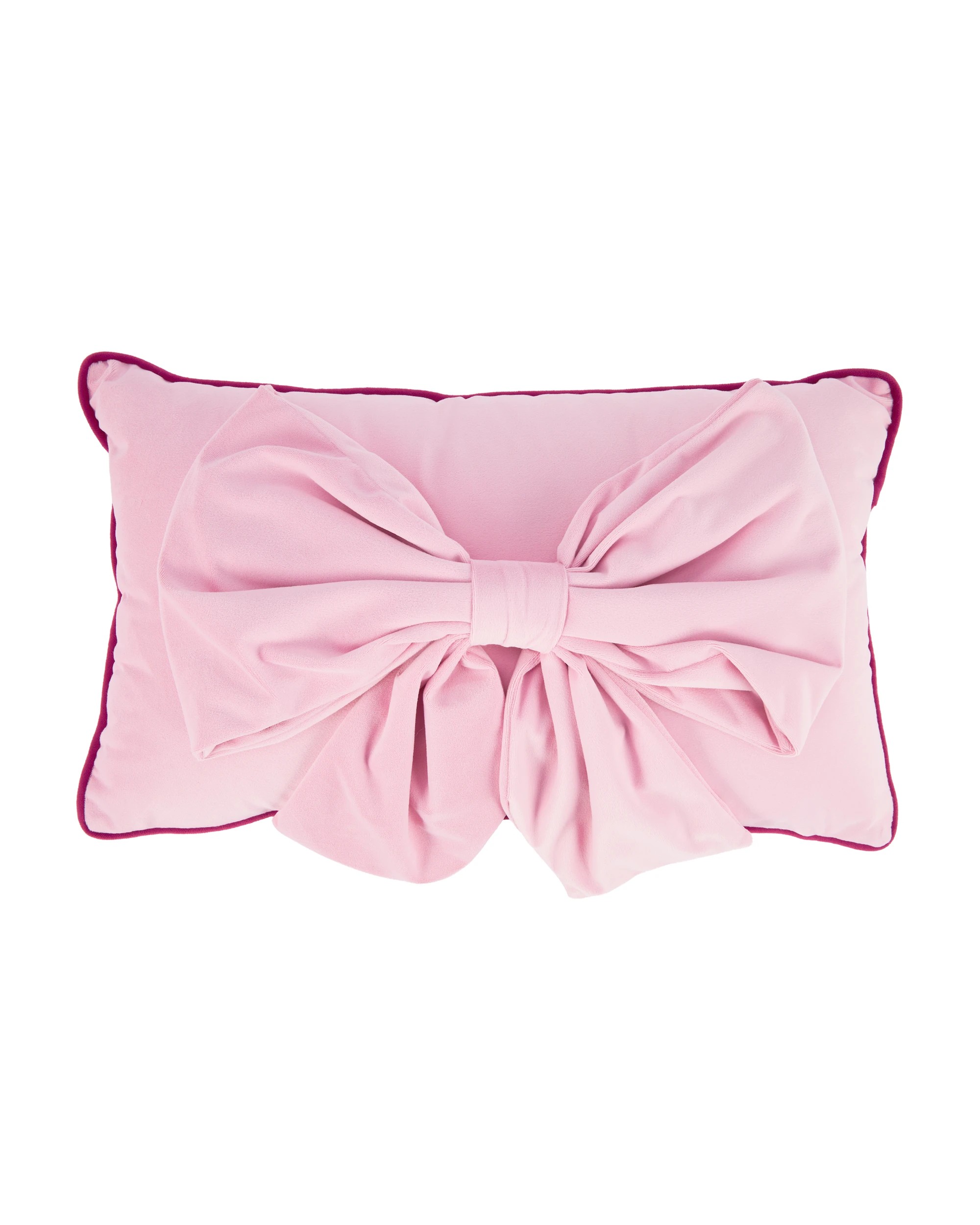 1 Velvet Bow Cushion - Pink, 1 of 4