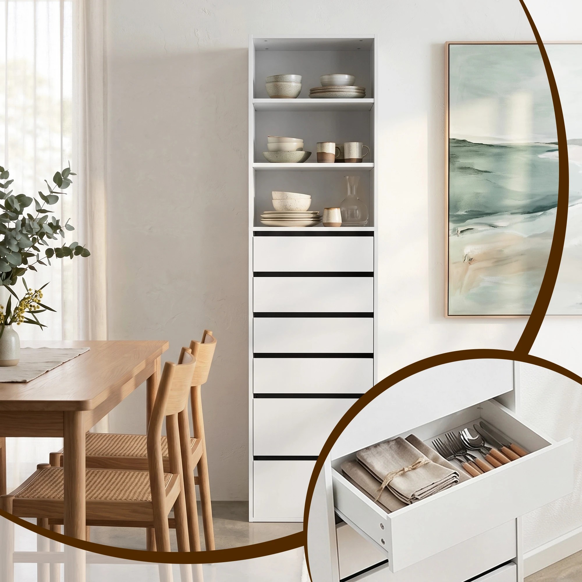 4 Artiss 2x Chest of 6 Drawers Tallboy Cabinet Adjustable Shelf - White, 4 of 7