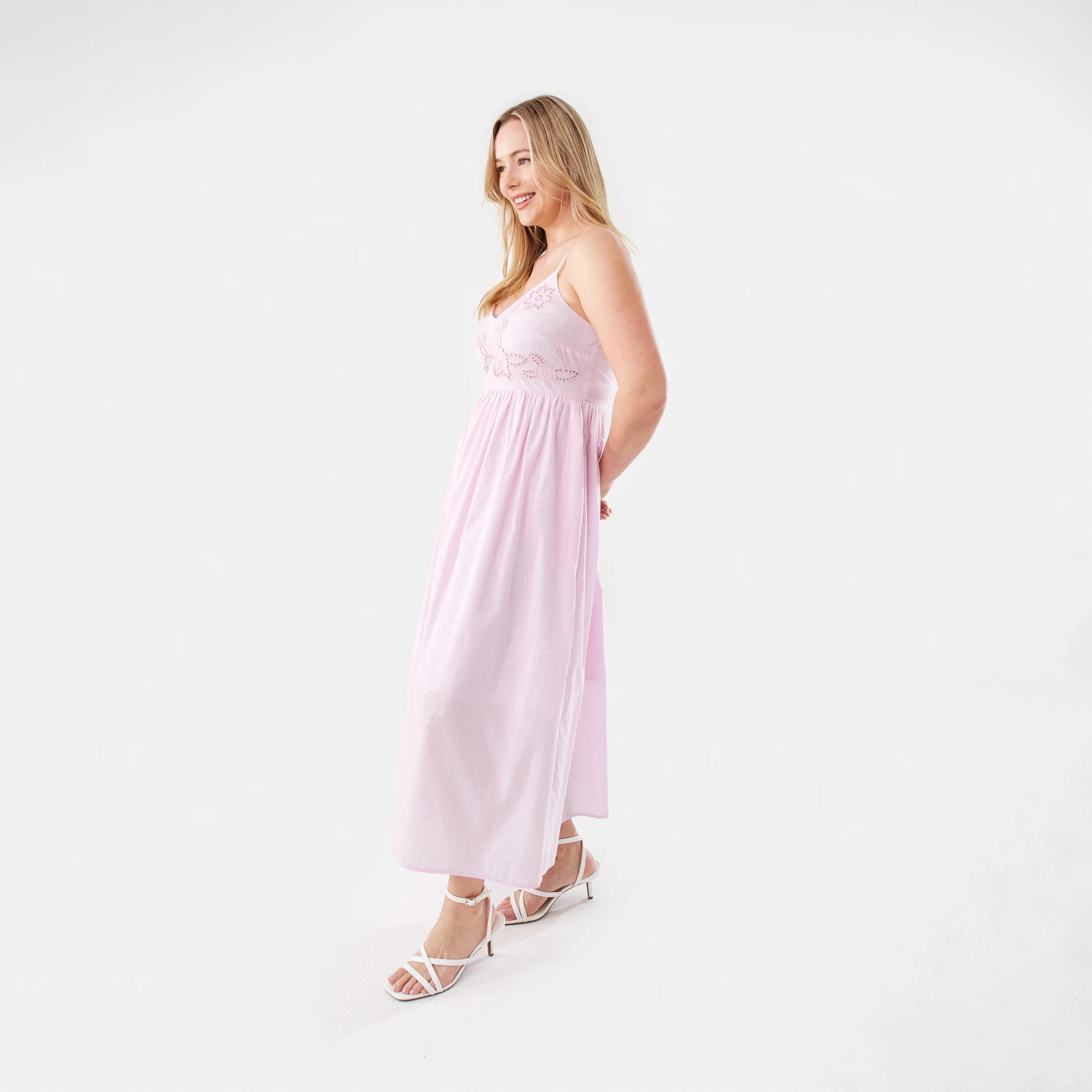 2 Sleeveless Broderie Midi Dress Chery Pink, 2 of 8