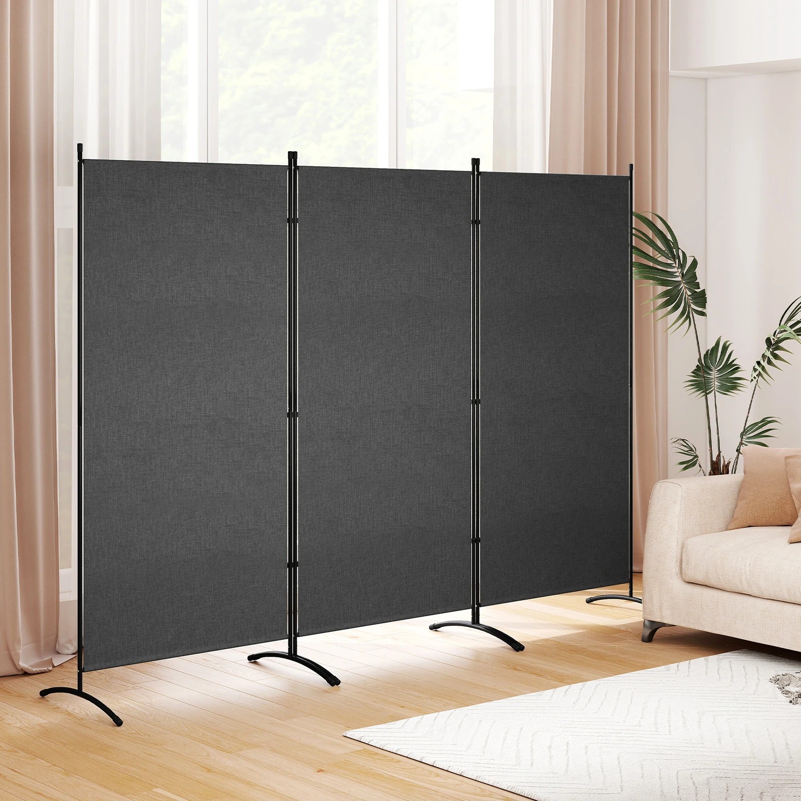 3 Costway 3 Panel Room Divider Folding Privacy Screen Wall Partition Stand Home Office - Grey, 3 of 4