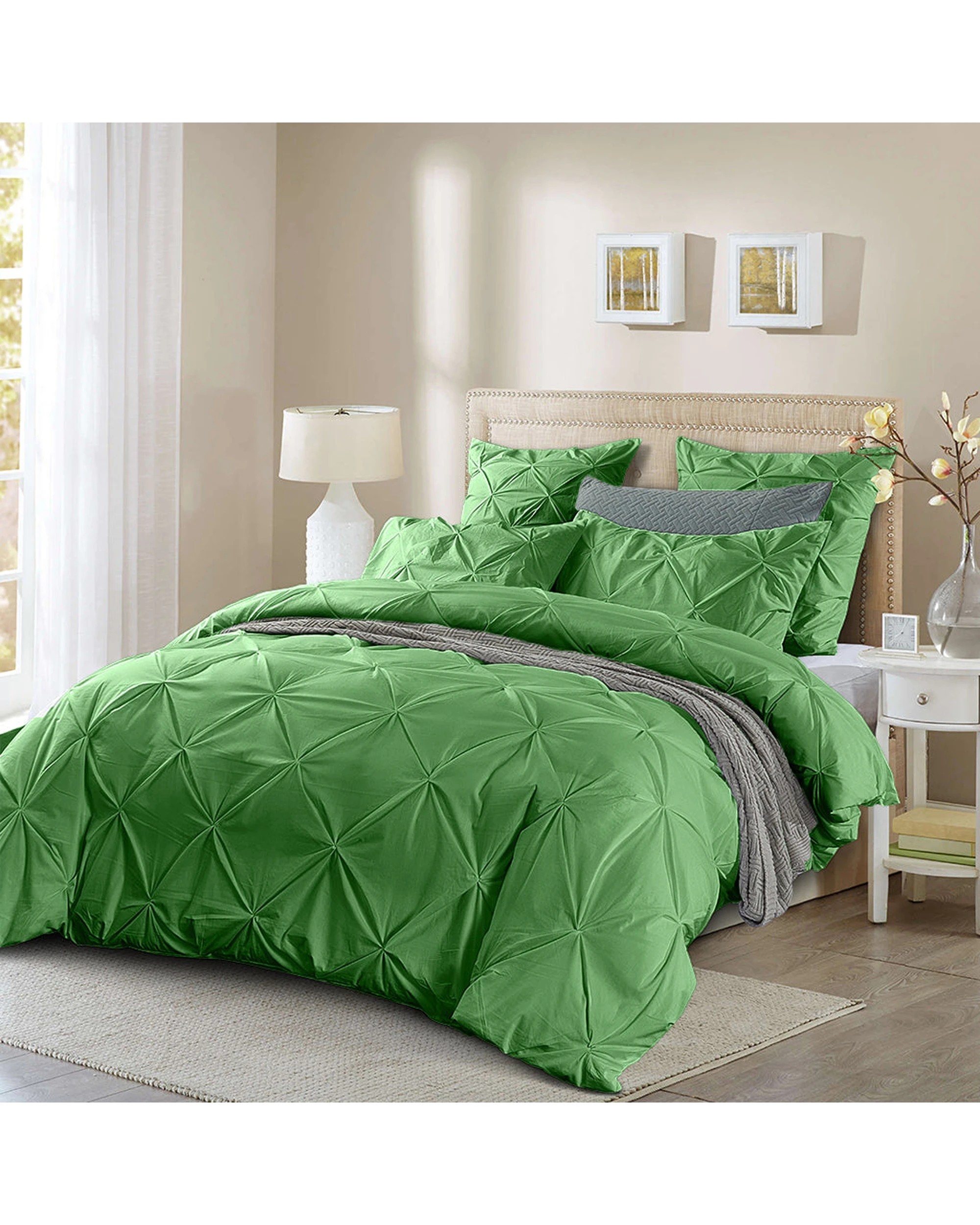3 Cotton More 100% Cotton Diamond Pinch Pleated Pintuck Doona Quilt Cover Double - Green, 3 of 7