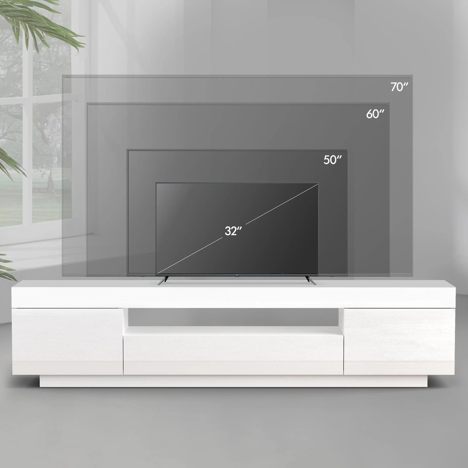 9 Alfordson Entertainment Unit 180cm TV Cabinet Stand LED Light Gloss - White, 9 of 10