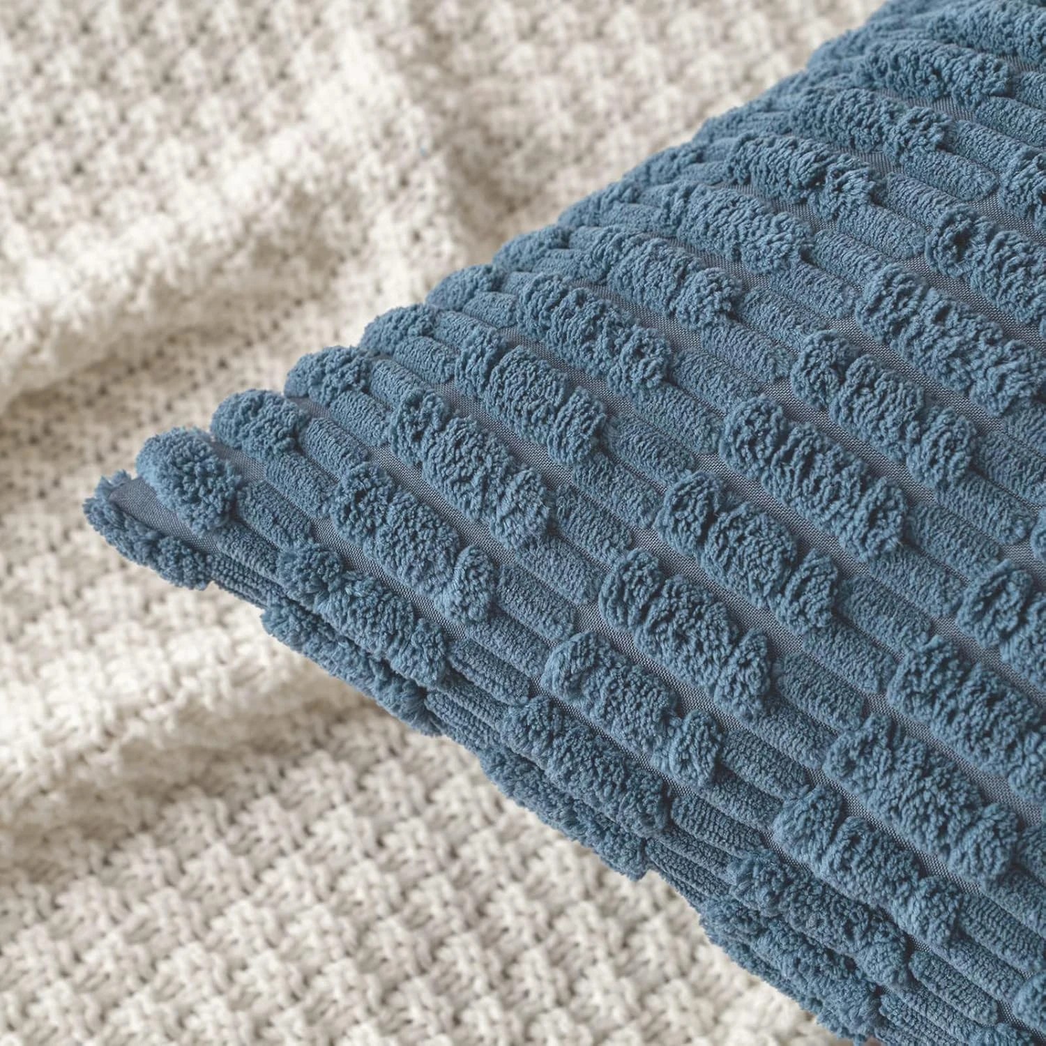 2 Gioia Casa 2-Pack Boho Striped Corduroy Cushion Covers 45x45cm -Dusty Blue, 2 of 3