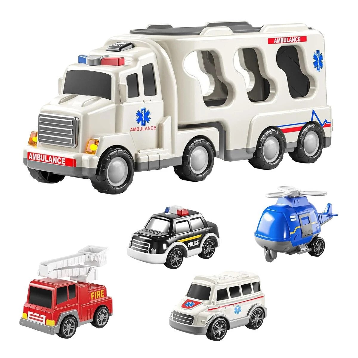 1 Ausway 5-in-1 Play Ambulance Toy Vehicle Set Friction Power Toddler Fire Truck, 1 of 6