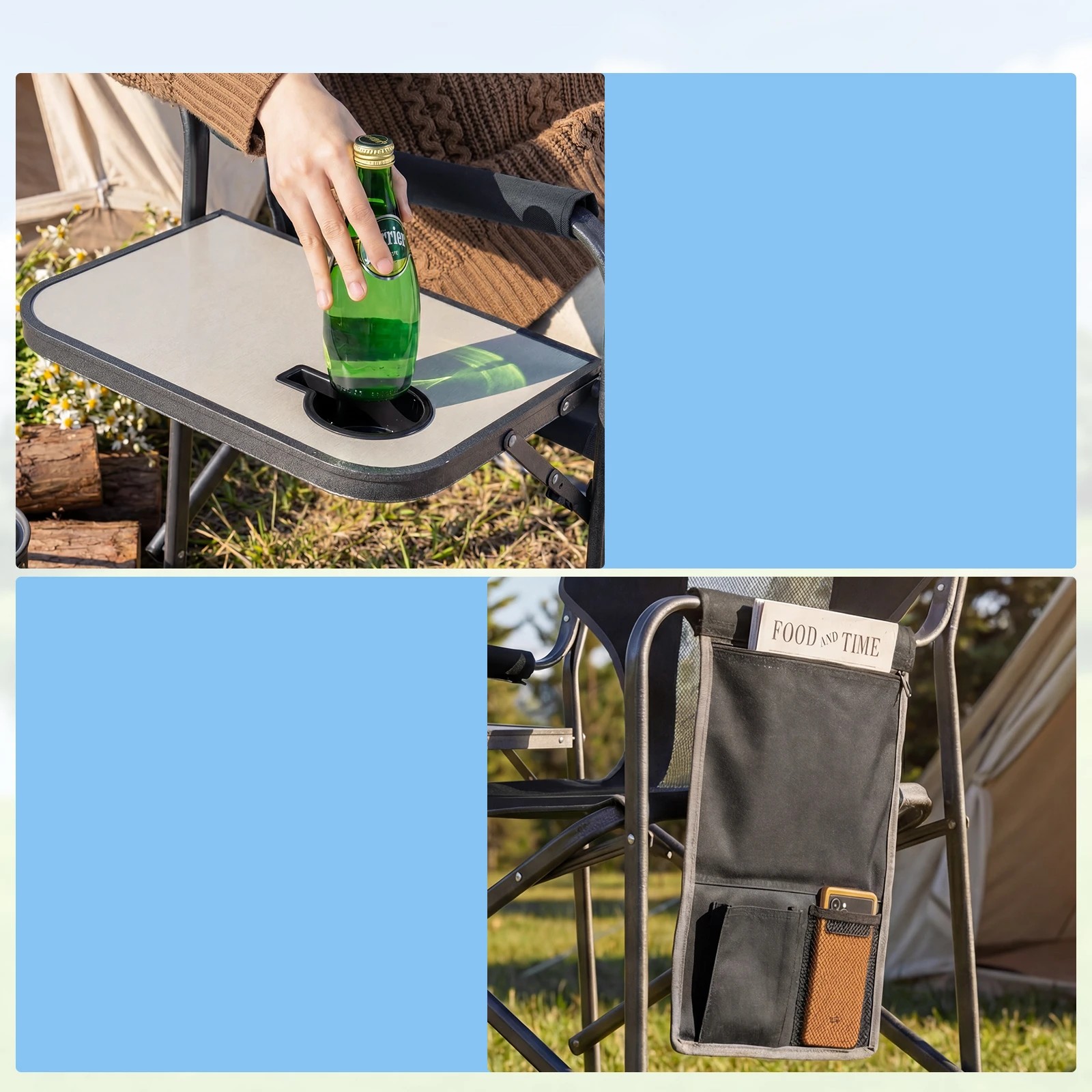 5 Costway Folding Camping Chair Oversize Padded Portable Directors Chair w/Side Table - Black, 5 of 6