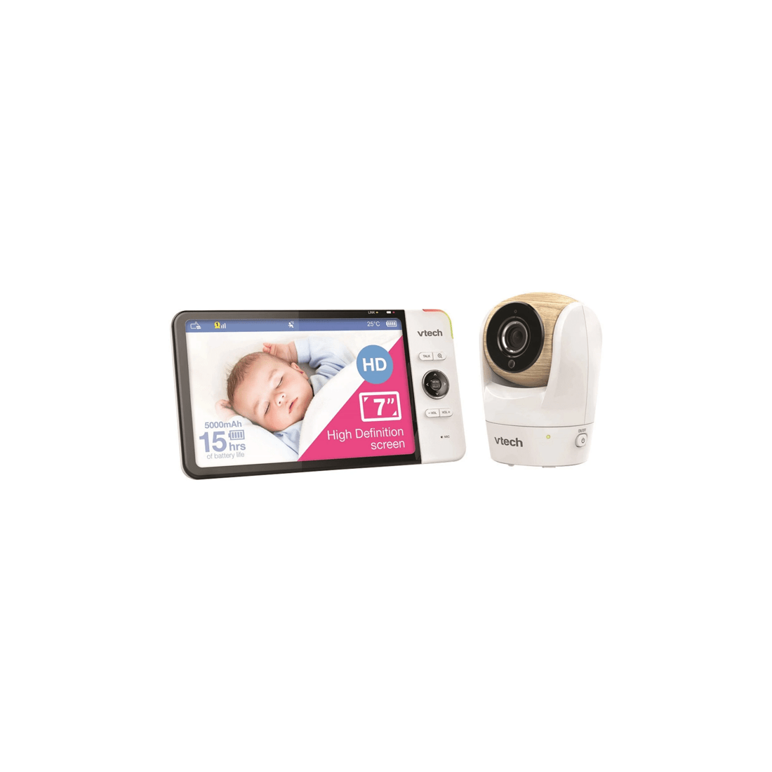 1 Vtech 7 Inch Hd Pan And Tilt Full Colour Video And Audio Baby Monitor Camera System
 - White, 1 of 3