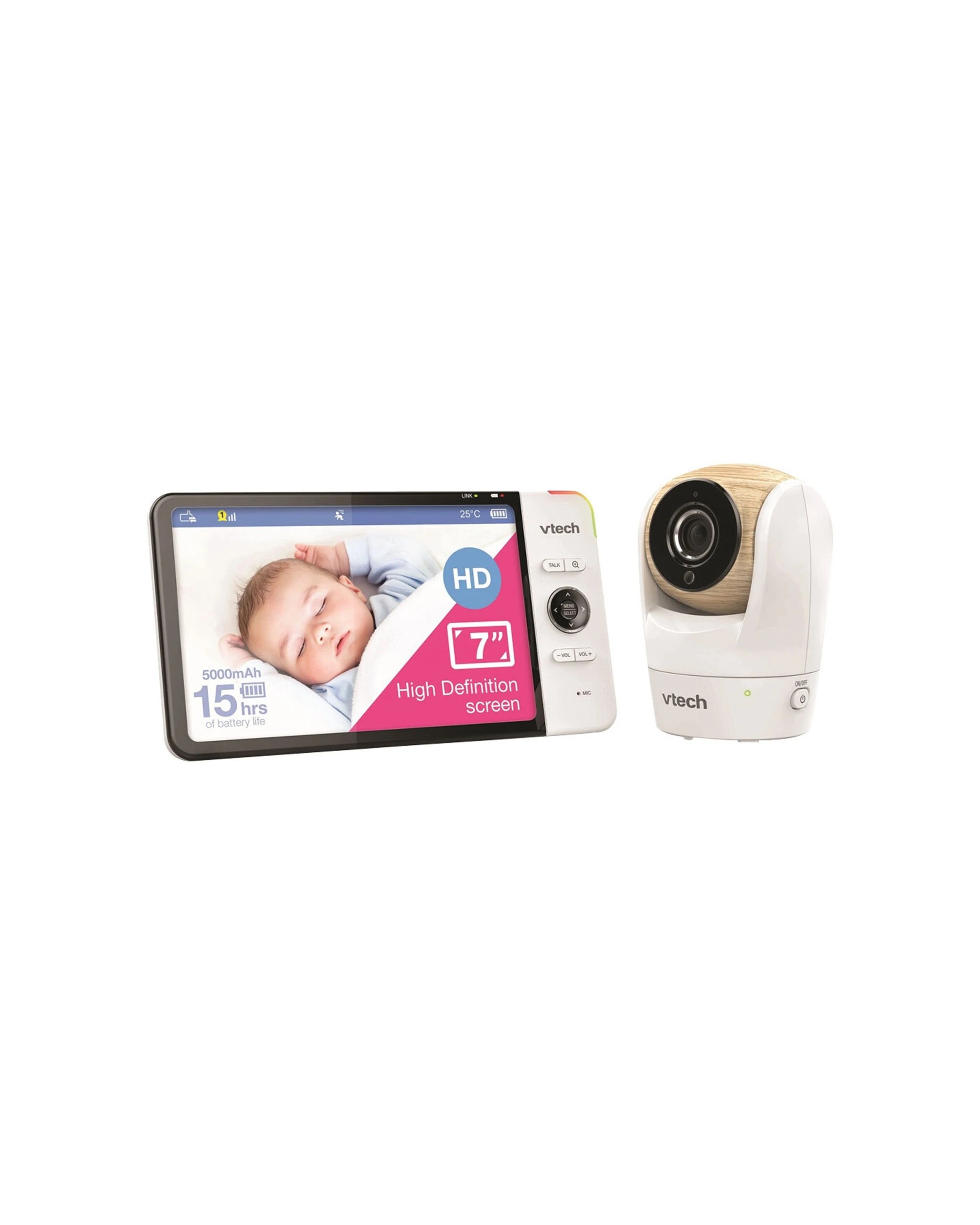 1 Vtech 7 Inch Hd Pan And Tilt Full Colour Video And Audio Baby Monitor Camera System - White, 1 of 3