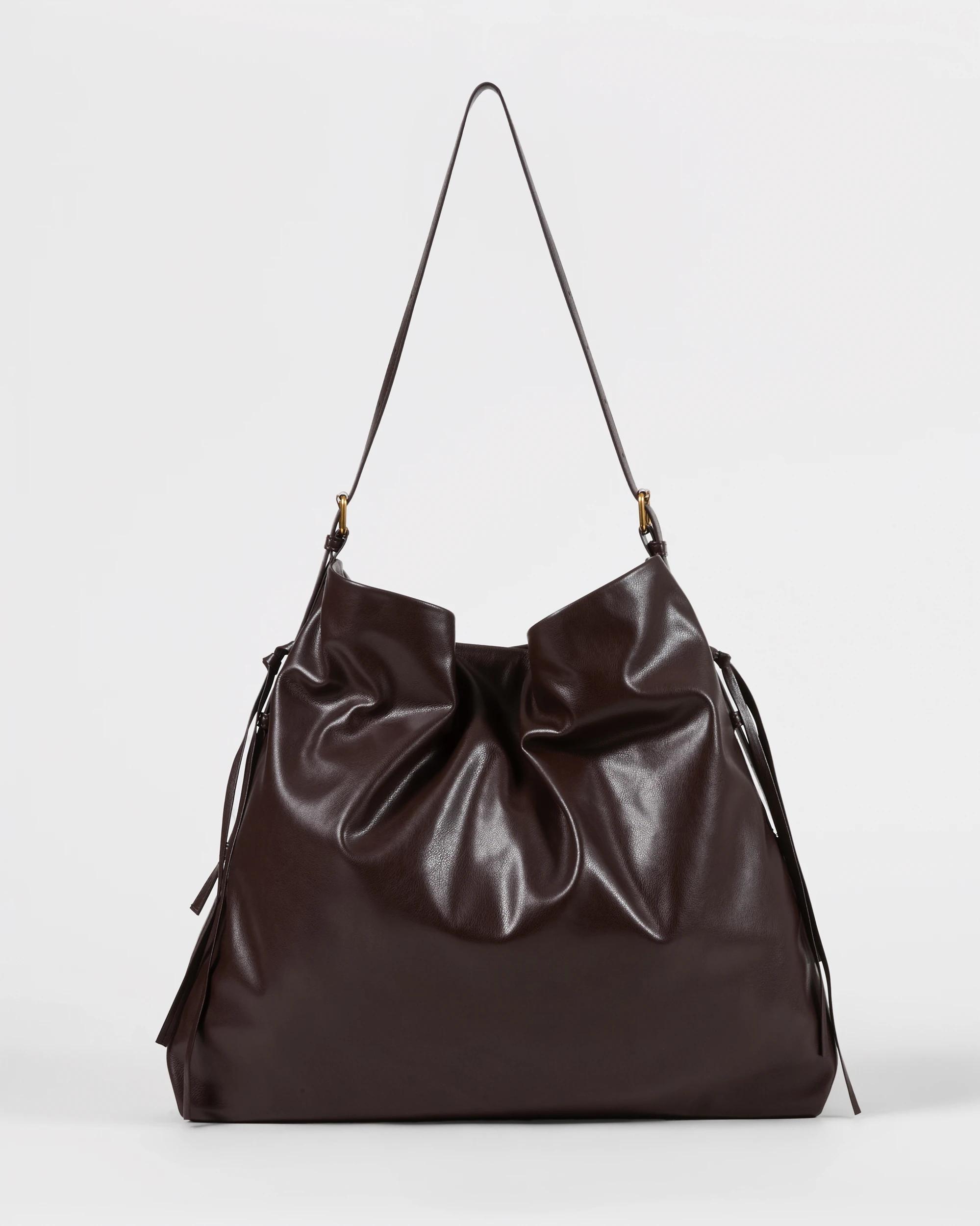 1 Slouchy Ruched Tote Bag Deep Fudge, 1 of 4