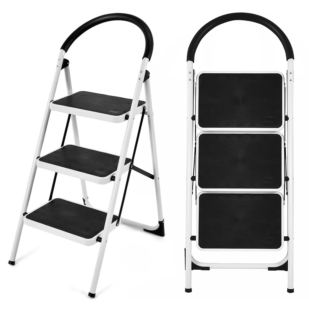 1 Costway 3-Steps Folding Ladder Portable Step Stool w/Anti-Slip Pedal, 1 of 3