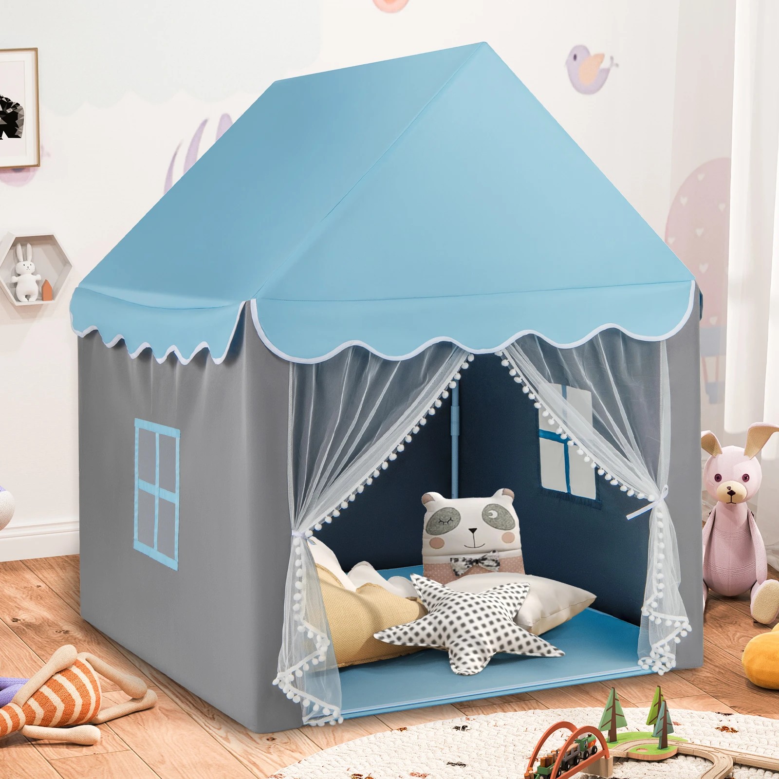 2 Costway Kids Play Tent Fairy Castle w/Star & Mat - Blue, 2 of 3