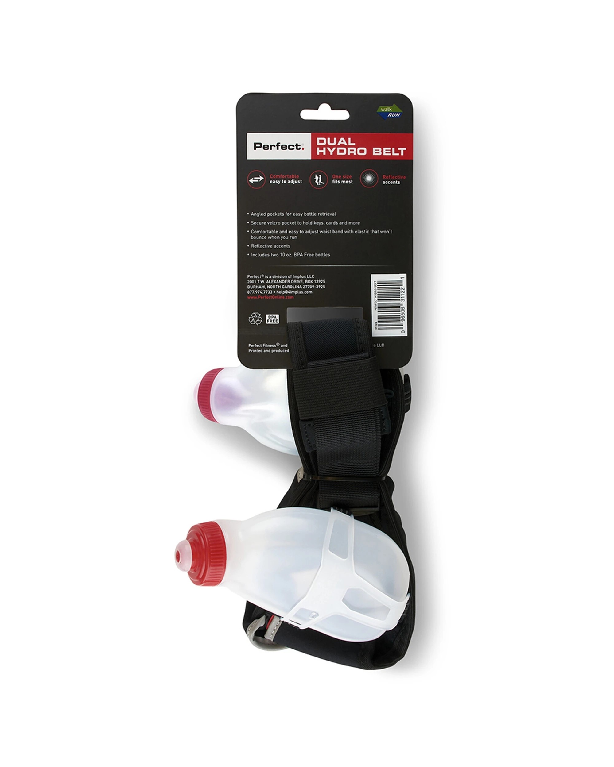 3 Perfect Fitness Dual Hydration Belt Waist Bag 2x 10oz Bottles For Running - Black, 3 of 3