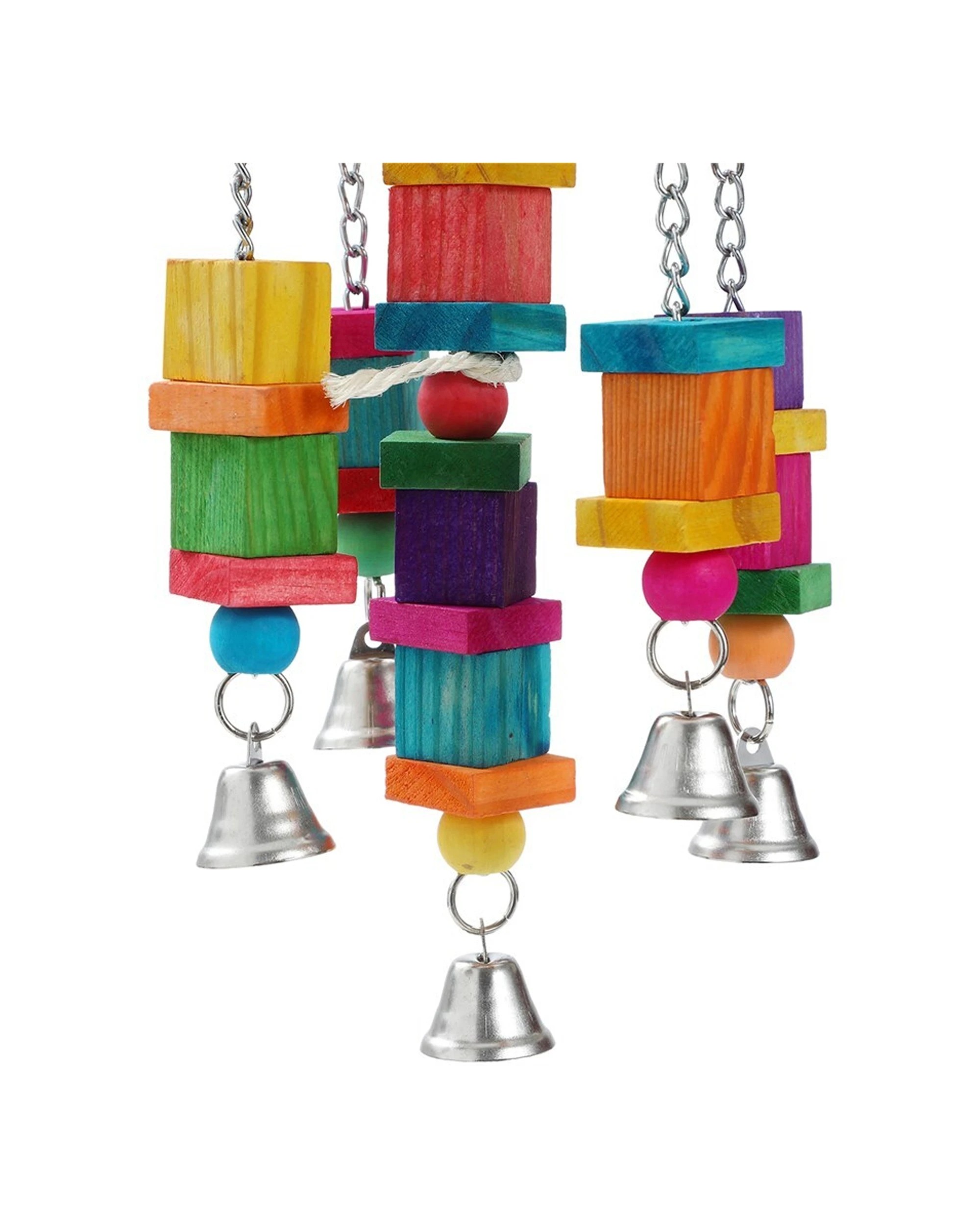 4 Paws And Claws Parrot Hanging Toy Large Wood Rope Bell Interactive Bird Toy.
 - Multi, 4 of 6