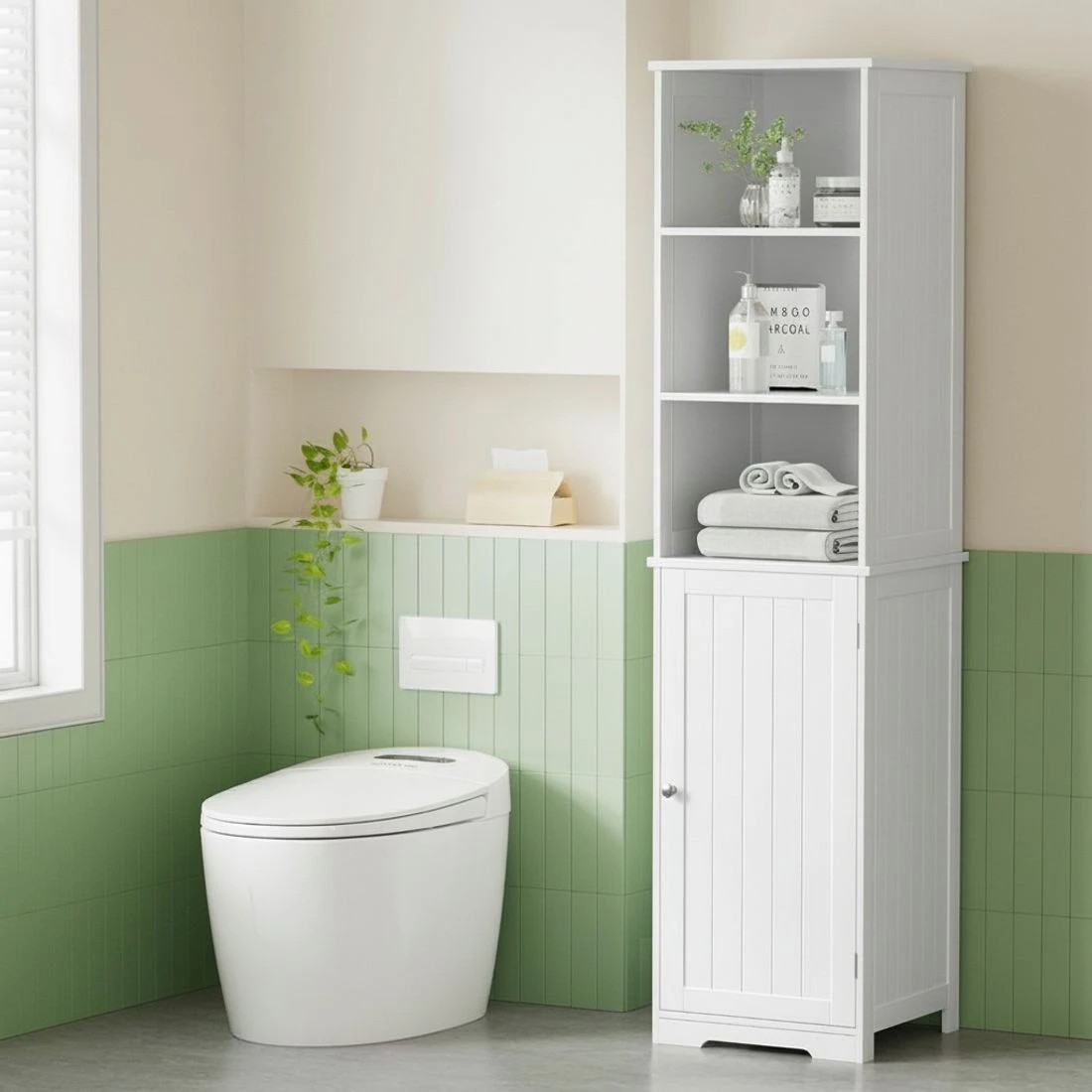 5 Artiss Bathroom Storage Cabinet 160cm Tall Slim Organizer Adjustable Shelves Durable Space Saving Linen Tower - white, 5 of 10
