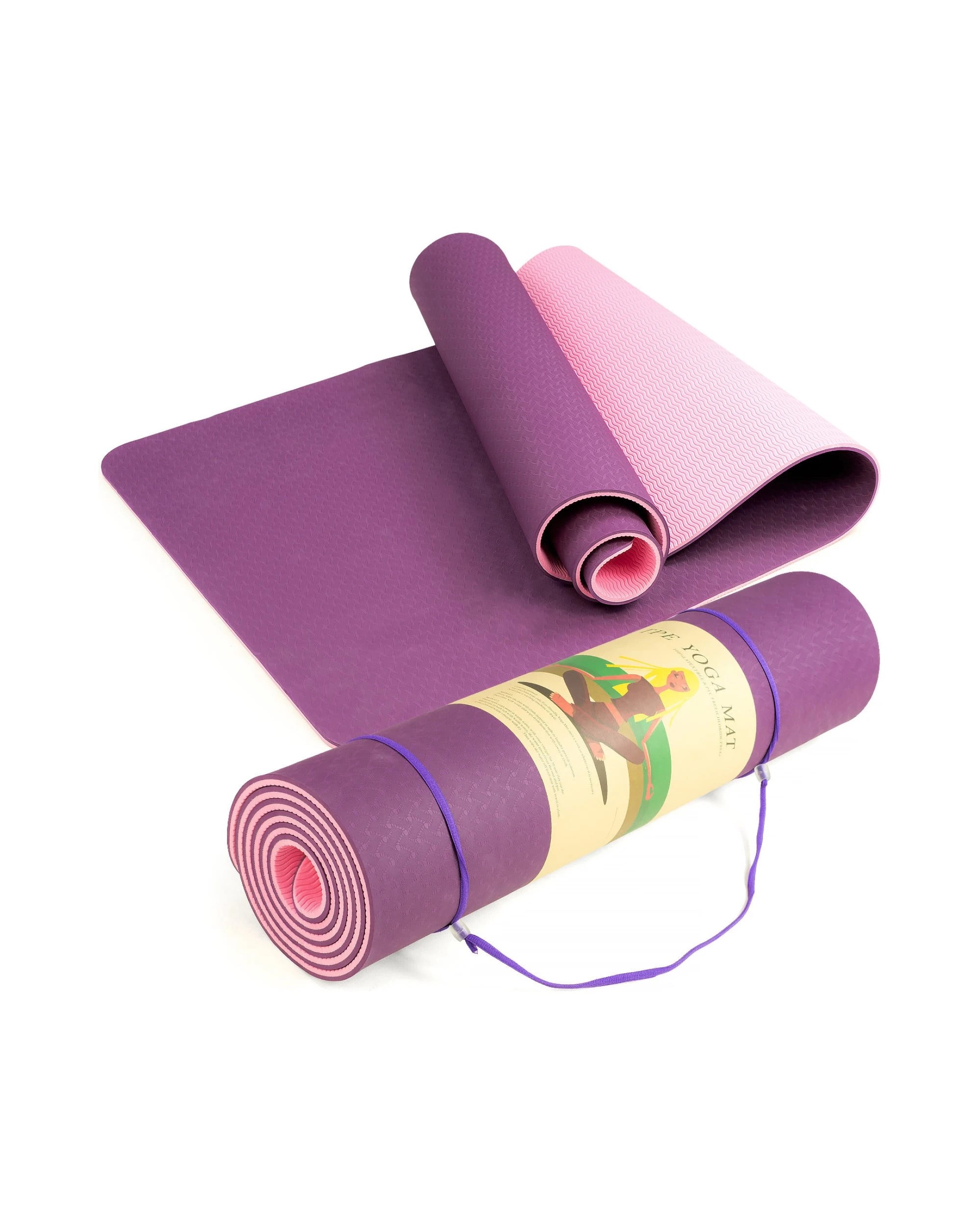 1 Powertrain 8mm Thick Yoga Exercise Mat Home Gym Pilates Fitness Dual Layer TPE - Purple, 1 of 5