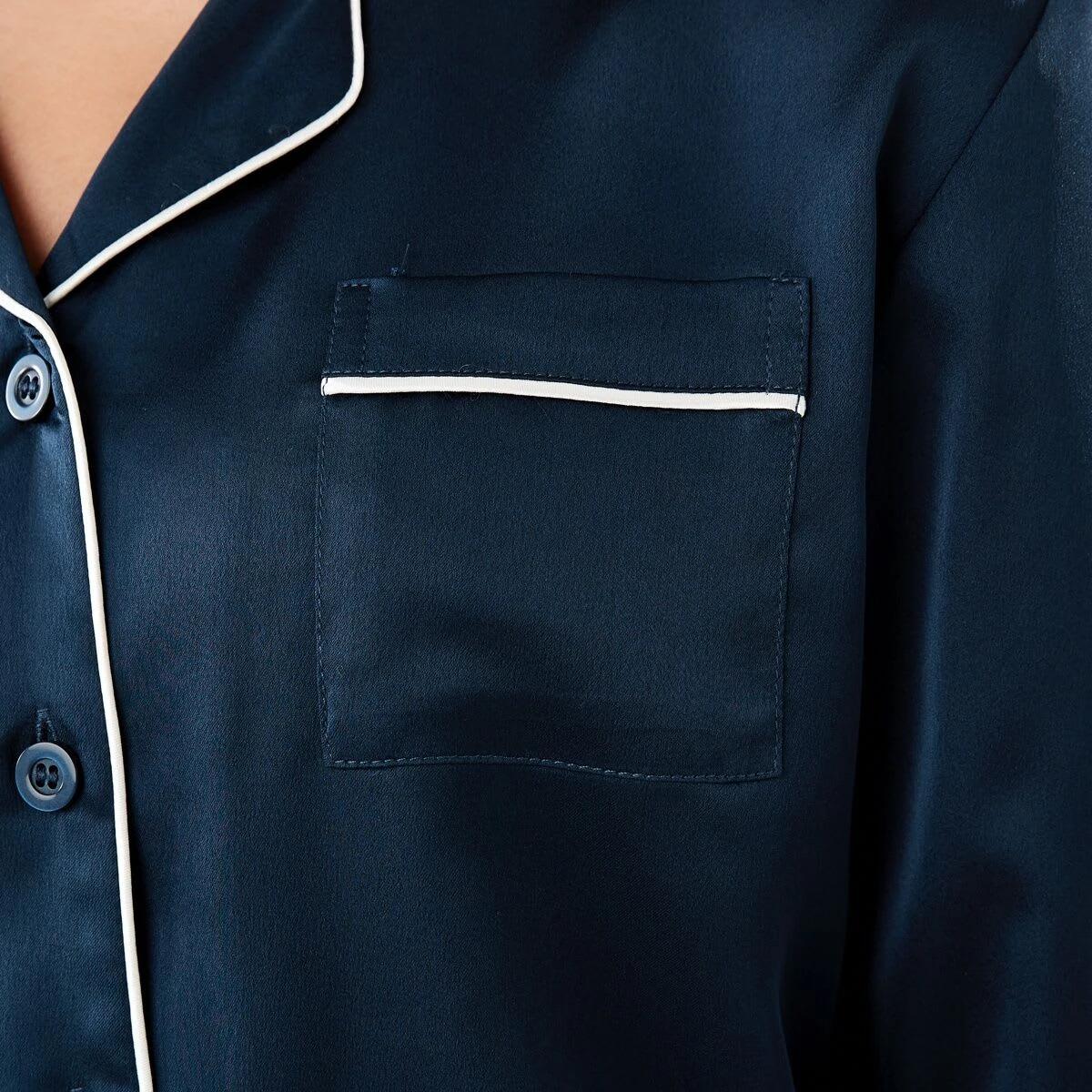 5 Long Sleeve Satin Pyjama Set Dress Navy, 5 of 10