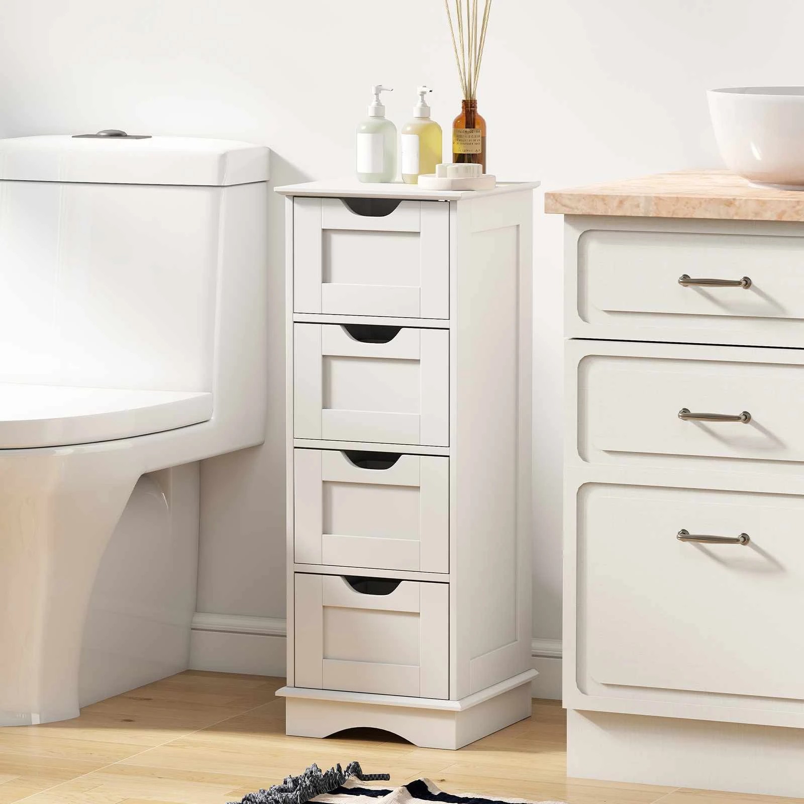 3 Costway 4 Drawers Bathroom Storage Cabinet Freestanding Floor Organizer - White, 3 of 5