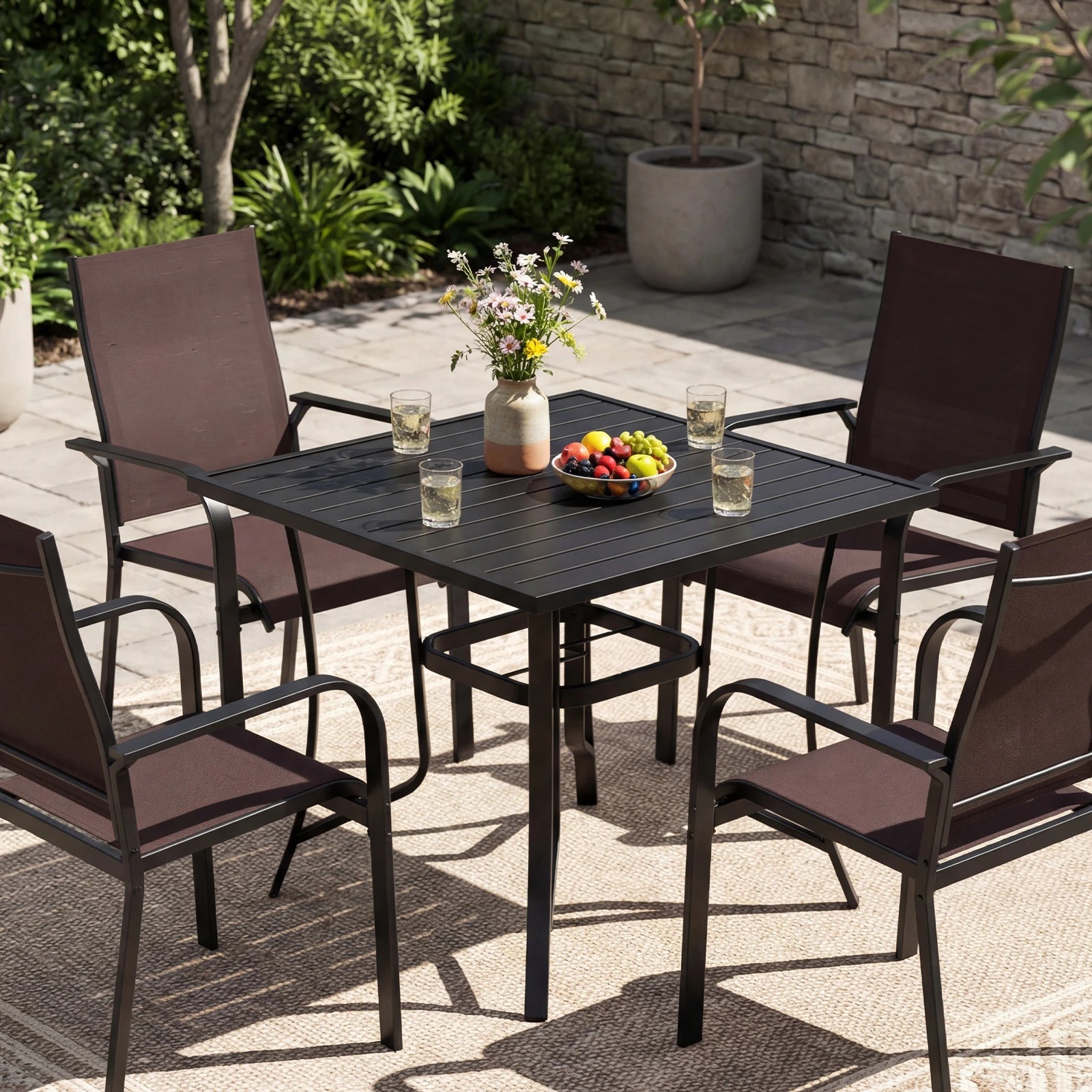 5 Costway 91cm Square Patio Table for 4 Outdoor Furniture Classic Bistro Table, 5 of 6