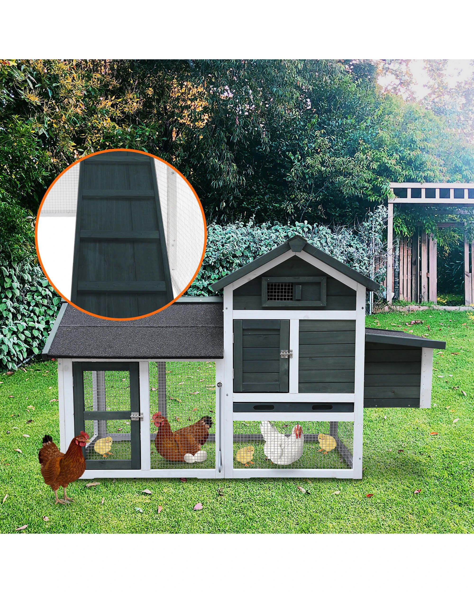 6 Furtastic Large Chicken Coop and Rabbit Hutch With Ramp - Green, 6 of 9