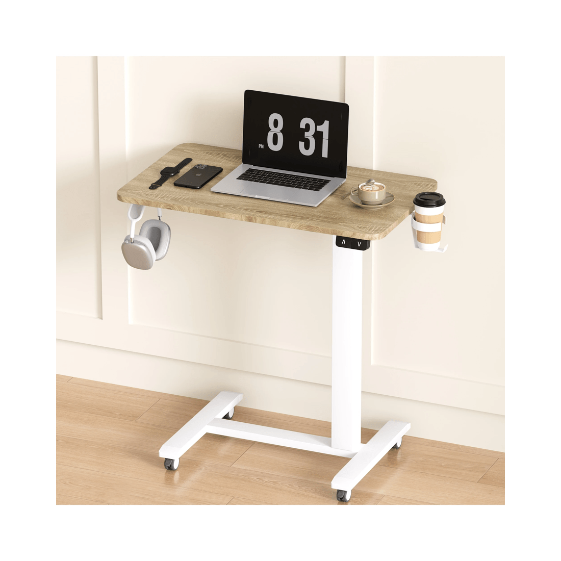 2 Advwin Portable Electric Standing Desk Height Adjustable Small Mobile Table Oak - Natural, 2 of 7