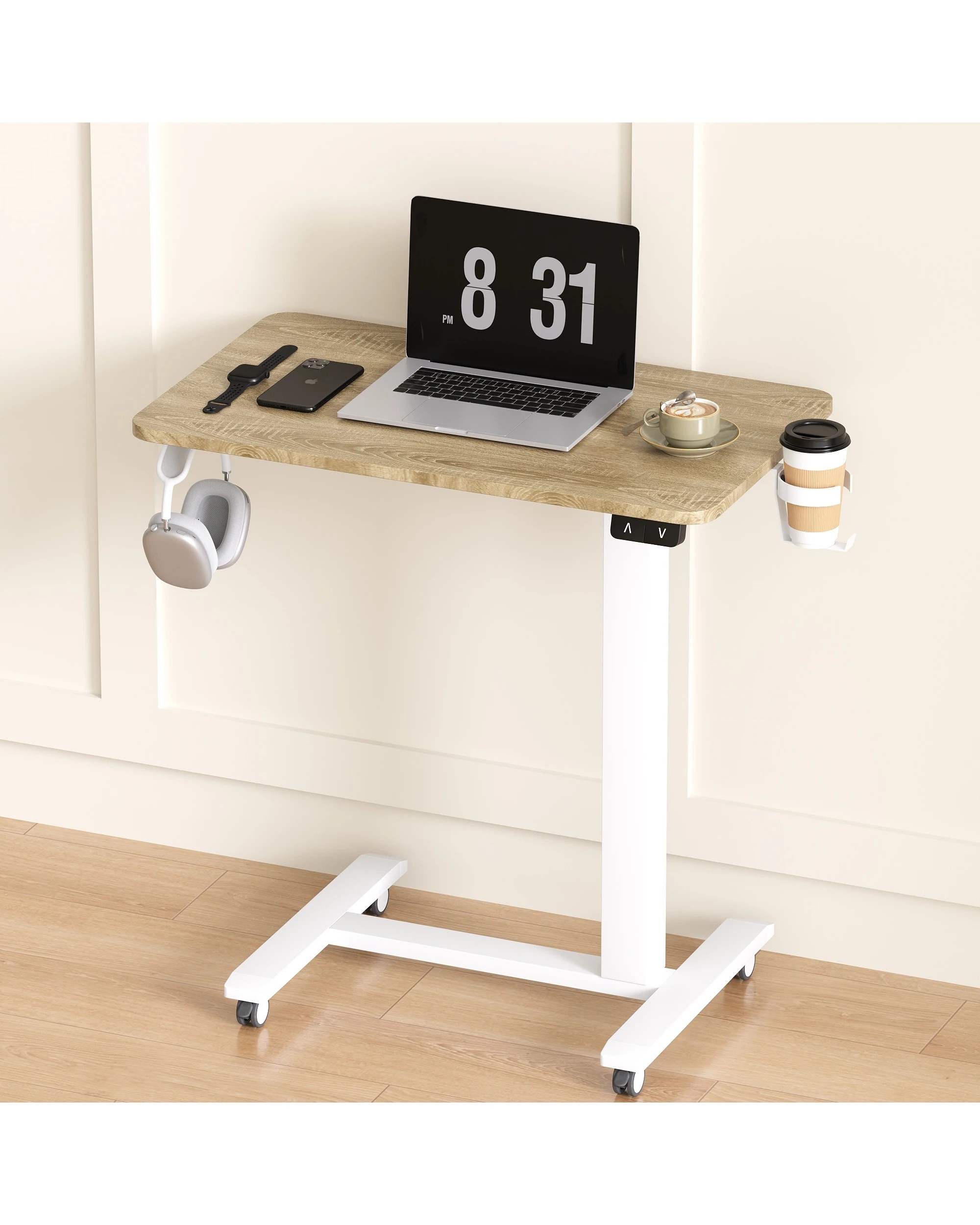 2 Advwin Portable Electric Standing Desk Height Adjustable Small Mobile Table Oak - Natural, 2 of 7