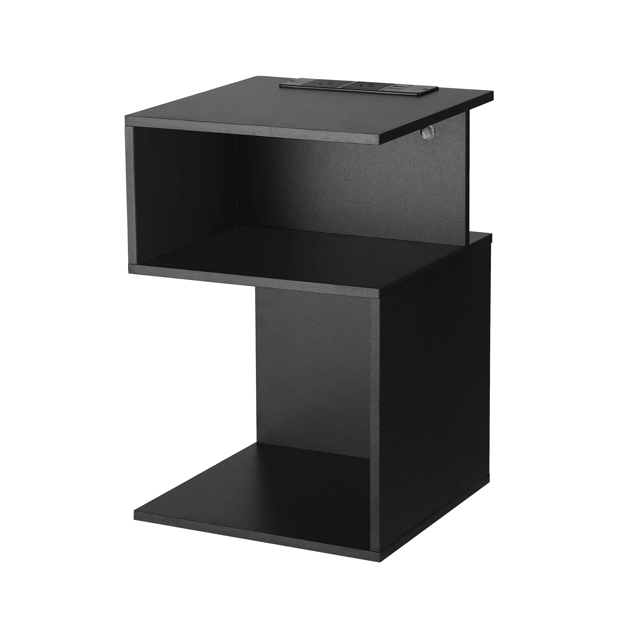 1 Artiss Bedside Table 2 Shelves S-Shaped Charging Station - Black, 1 of 7