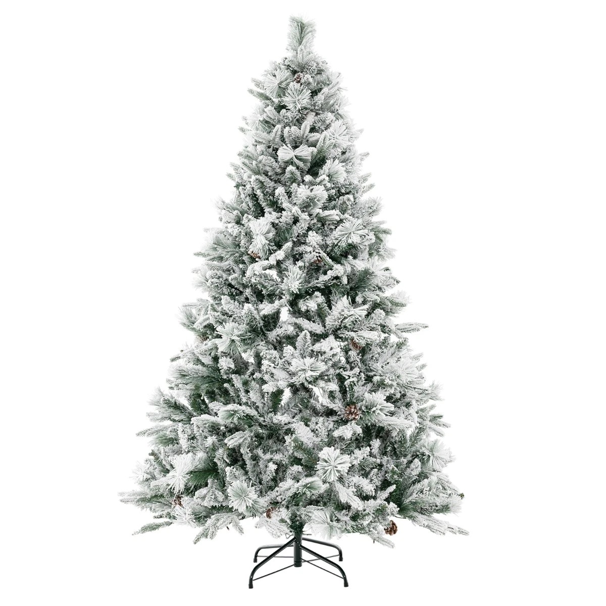 1 Costway 1.8M Pre-Lit Snow Flocked Christmas Tree w/8 Lighting Modes Xmas Decor, 1 of 3